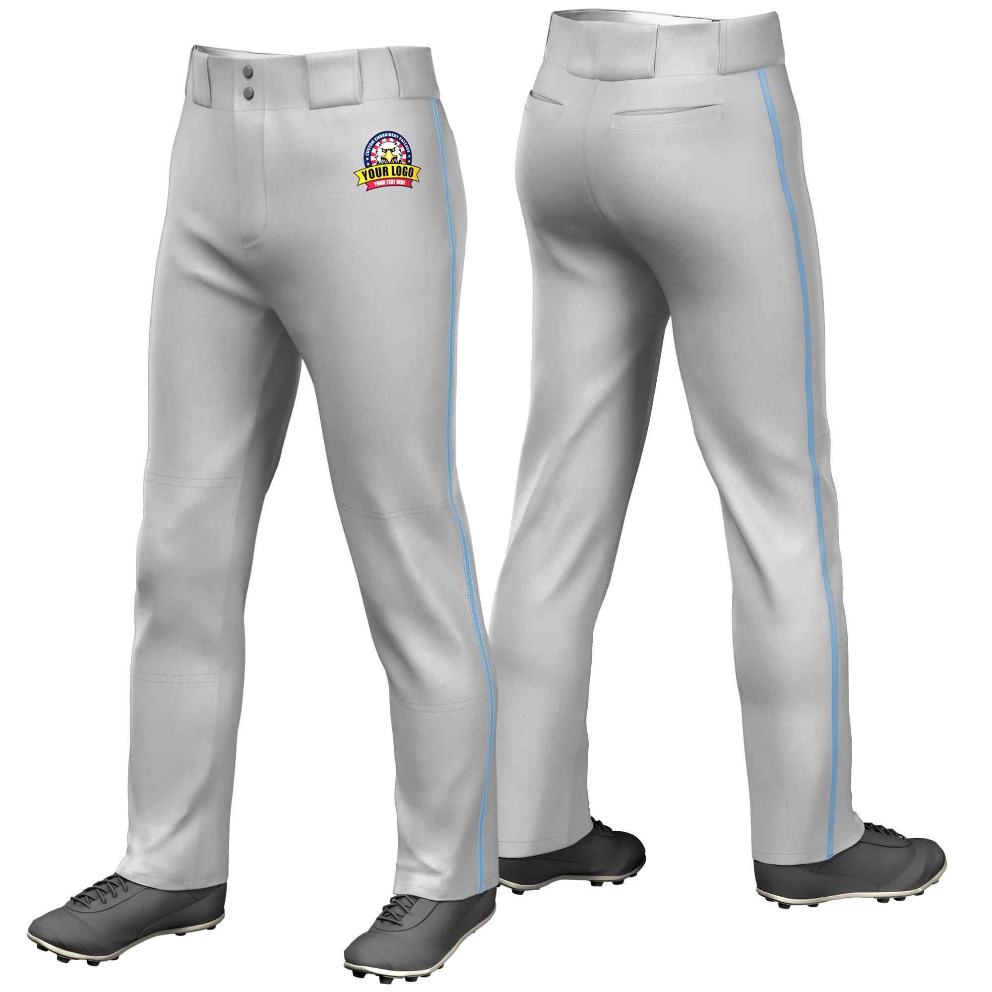 Custom Gray Light Blue Classic Fit Stretch Practice Loose-fit Baseball Pants