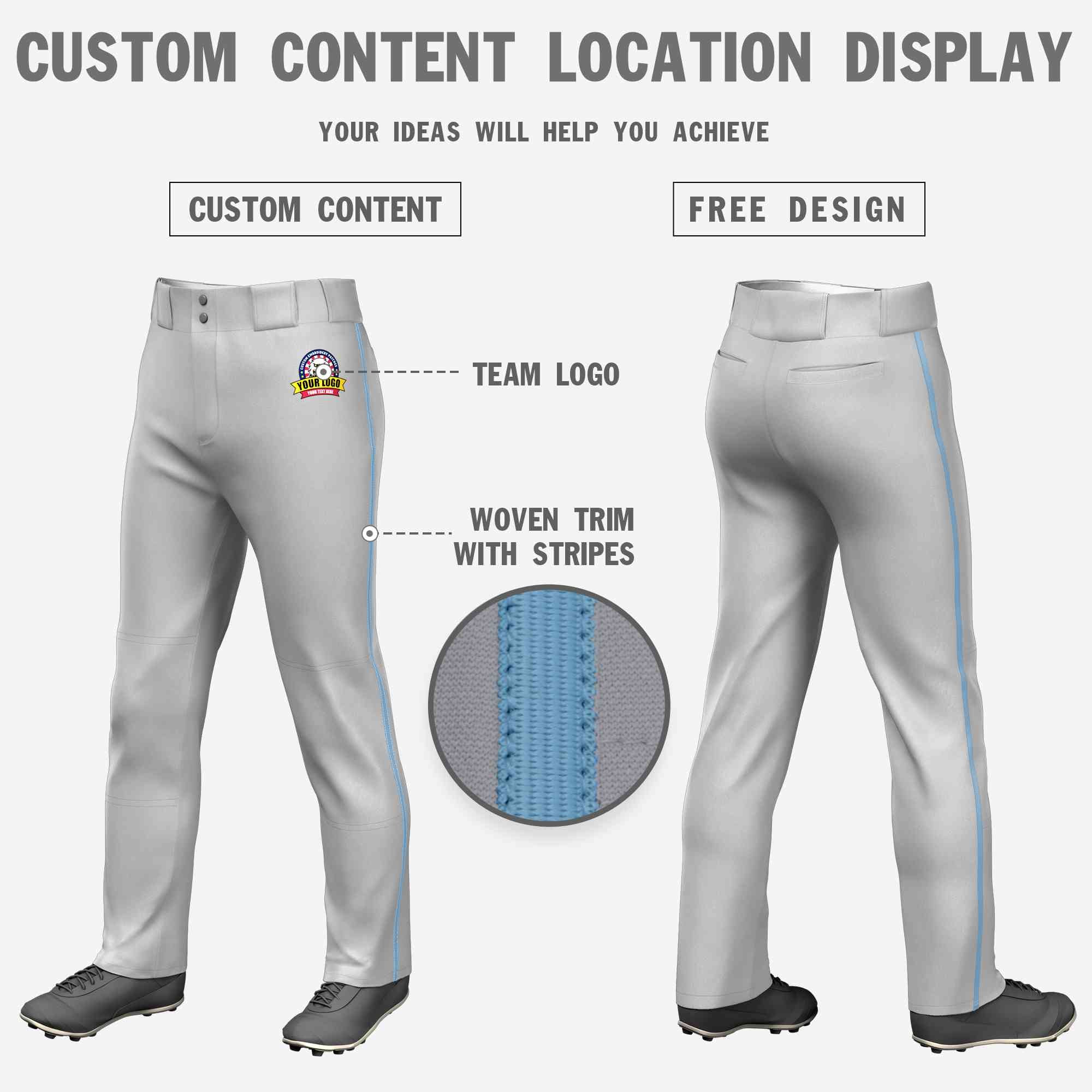 Custom Gray Light Blue Classic Fit Stretch Practice Loose-fit Baseball Pants