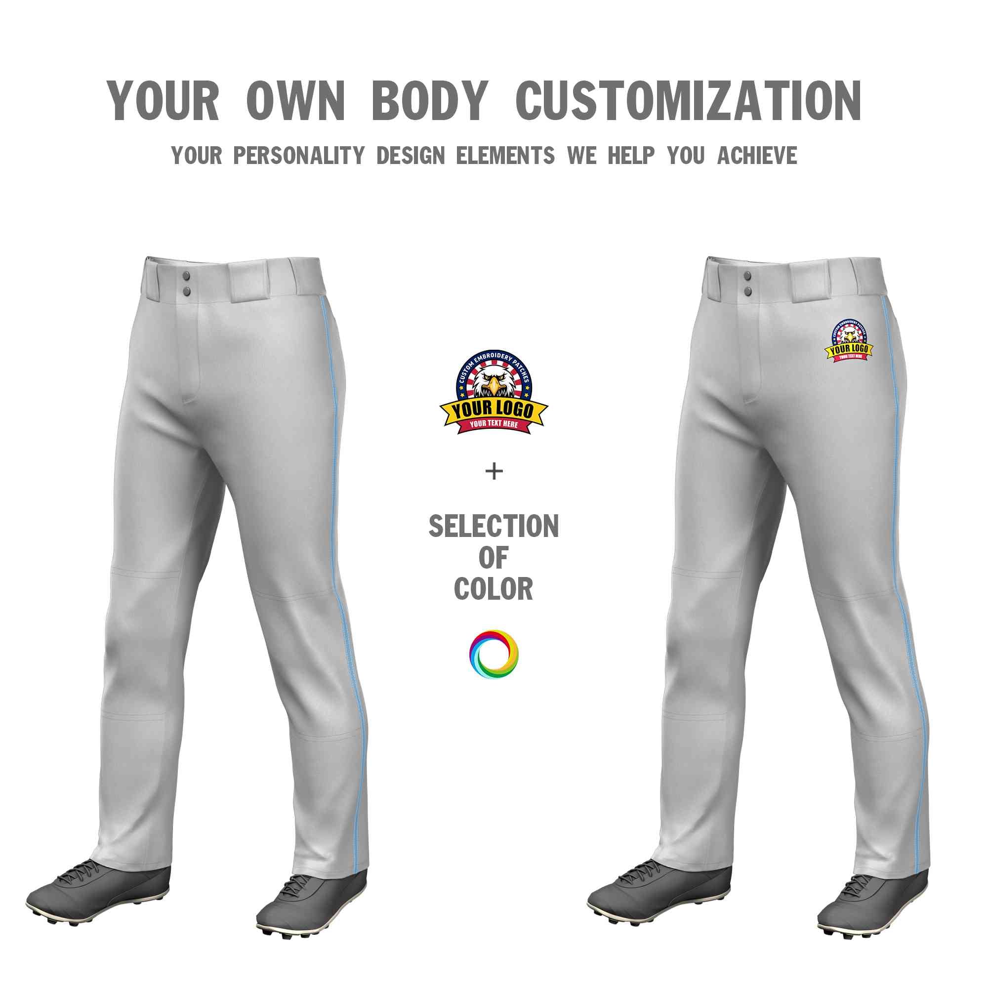 Custom Gray Light Blue Classic Fit Stretch Practice Loose-fit Baseball Pants