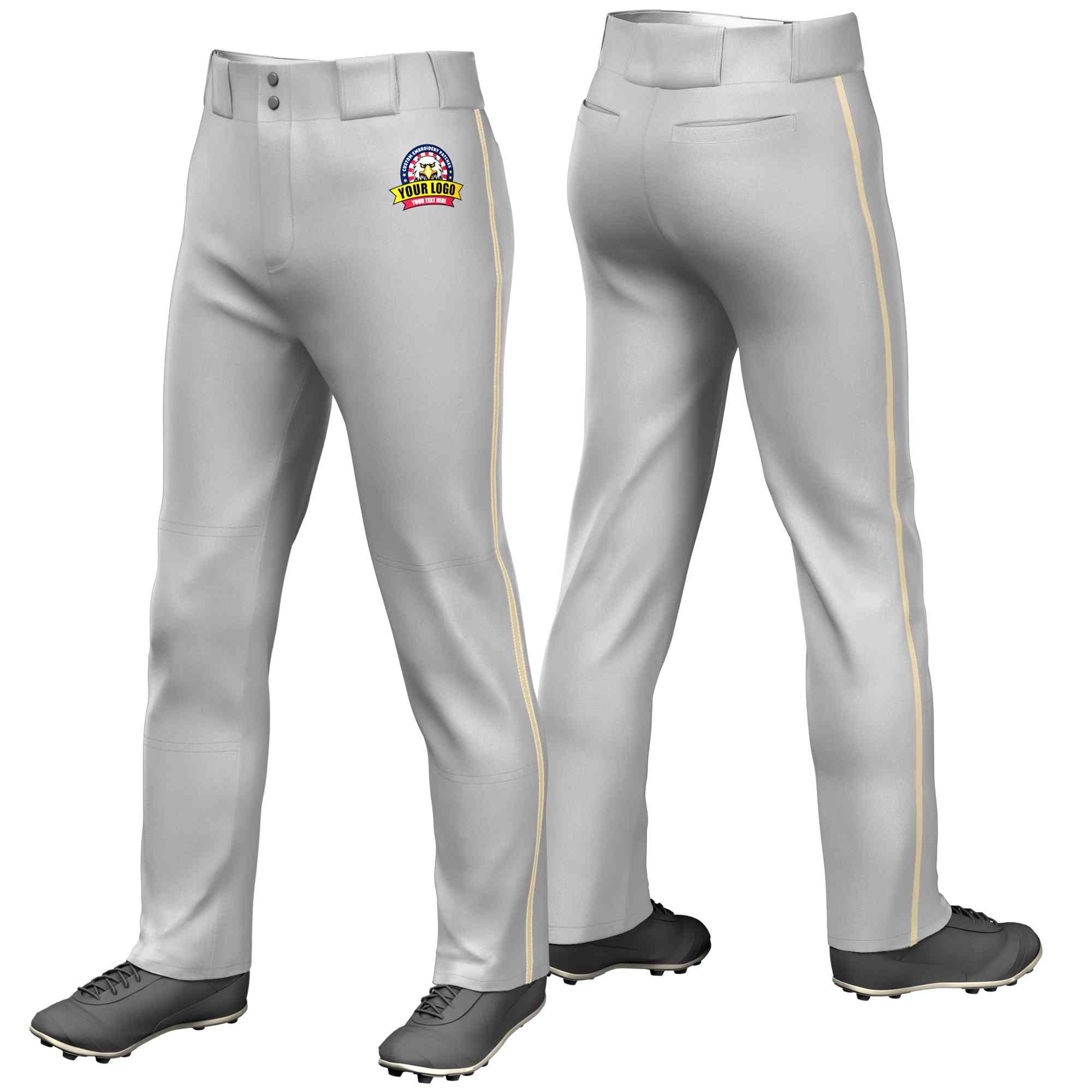 Custom Gray Khaki Classic Fit Stretch Practice Loose-fit Baseball Pants