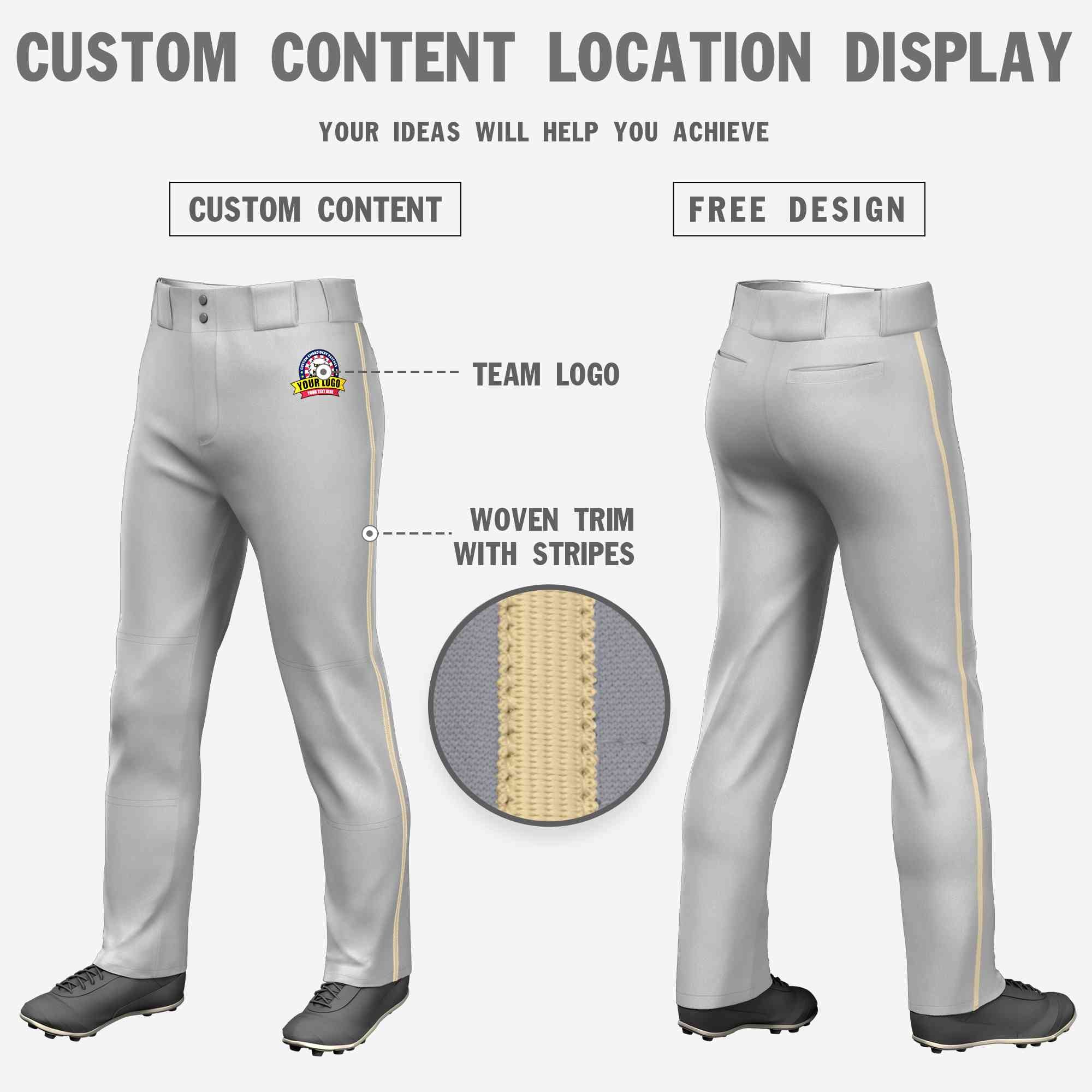 Pantalon de baseball coupe ample, gris kaki, coupe classique, extensible, personnalisé