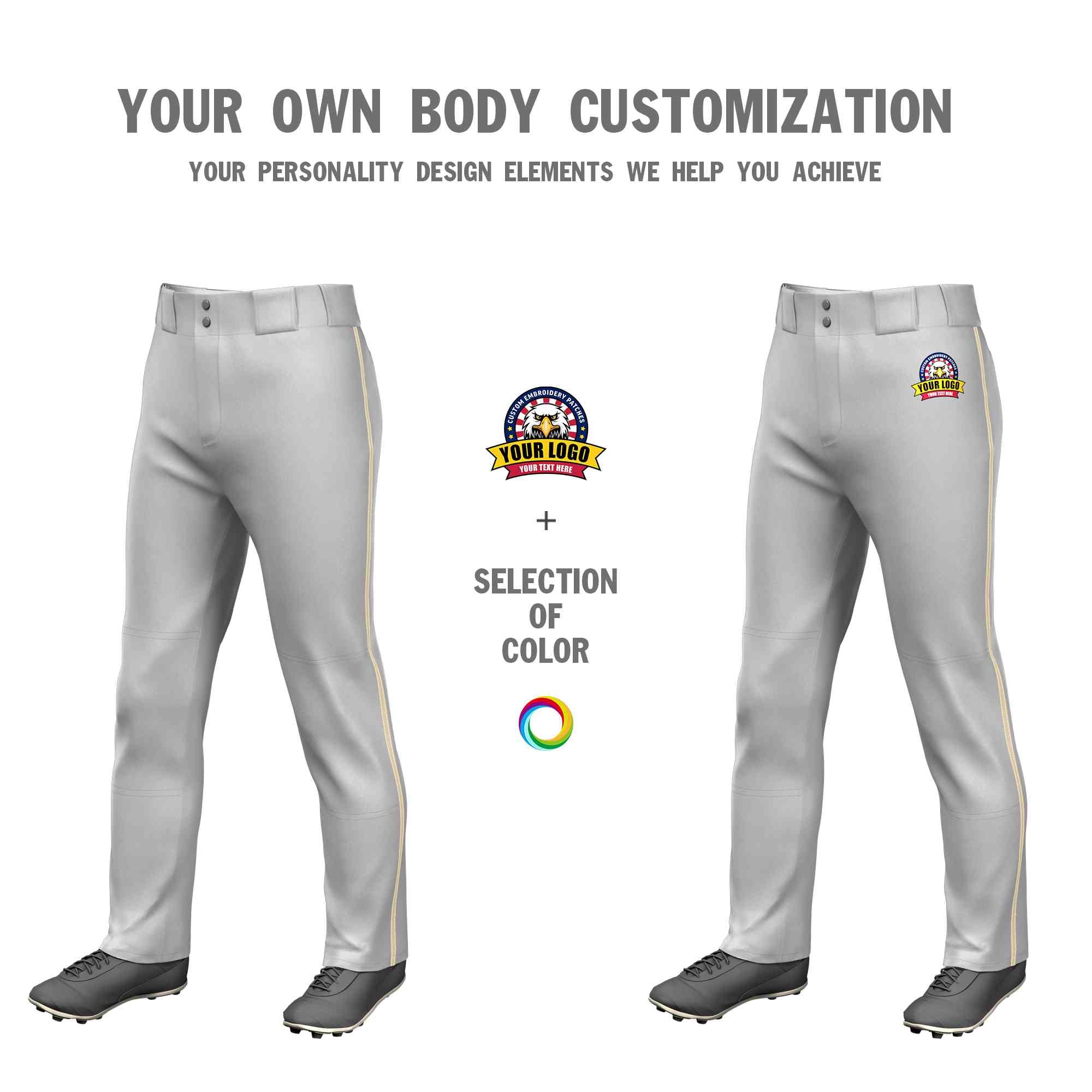 Custom Gray Khaki Classic Fit Stretch Practice Loose-fit Baseball Pants