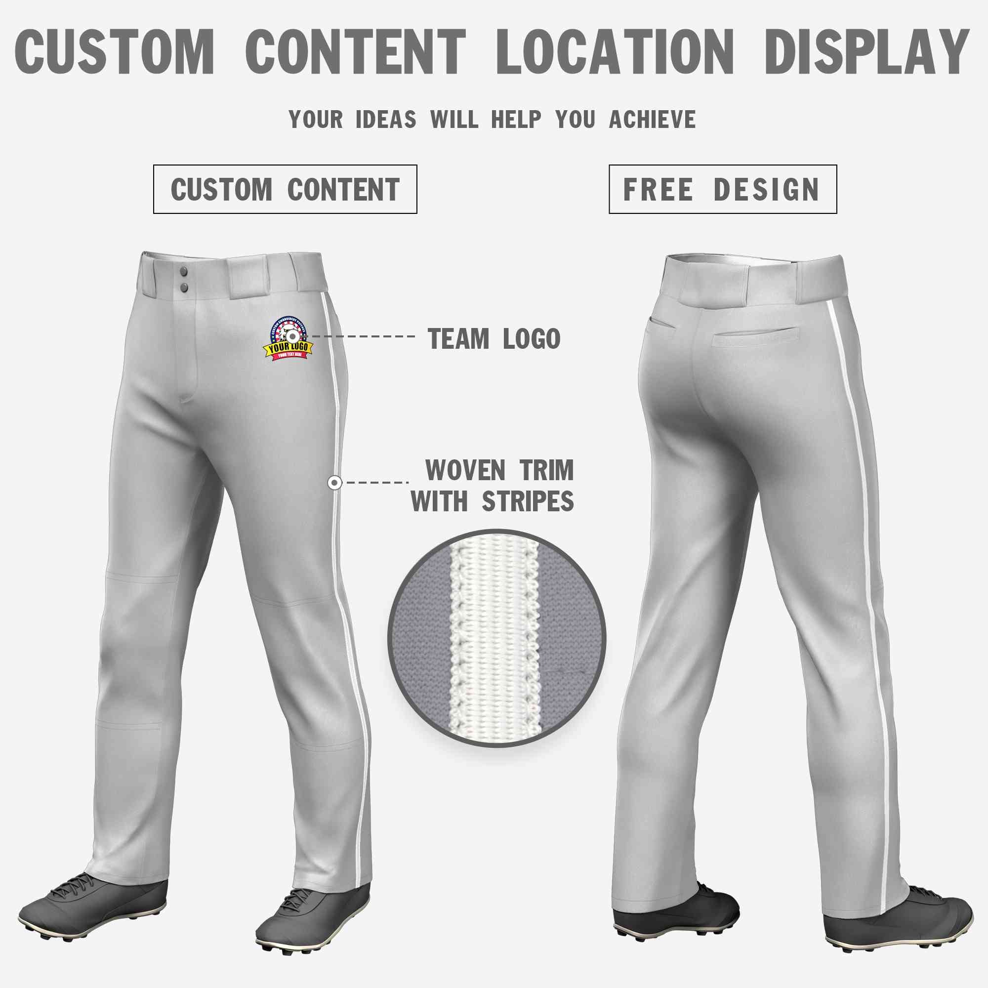 Custom Gray White Classic Fit Stretch Practice Loose-fit Baseball Pants