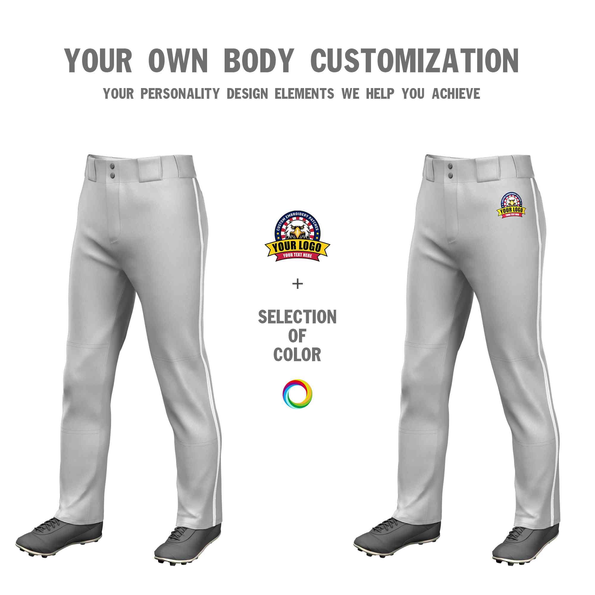 Custom Gray White Classic Fit Stretch Practice Loose-fit Baseball Pants