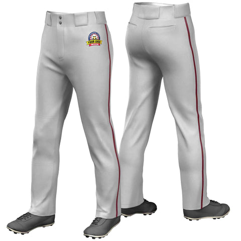 Custom Gray Crimson Classic Fit Stretch Practice Loose-fit Baseball Pants