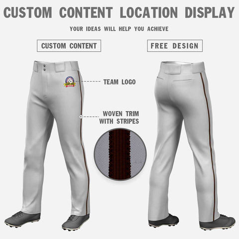 Custom Gray Brown Classic Fit Stretch Practice Loose-fit Baseball Pants