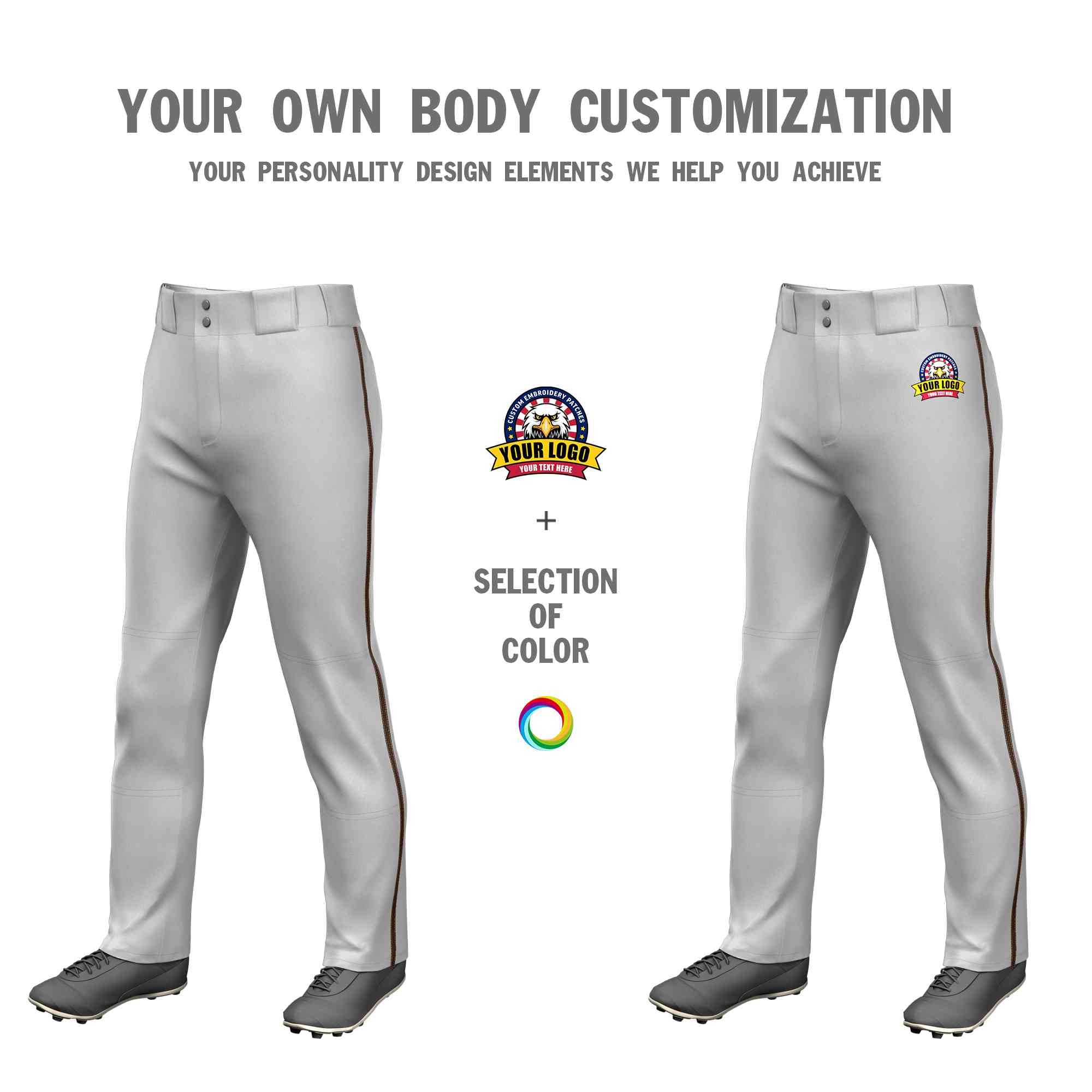 Custom Gray Brown Classic Fit Stretch Practice Loose-fit Baseball Pants