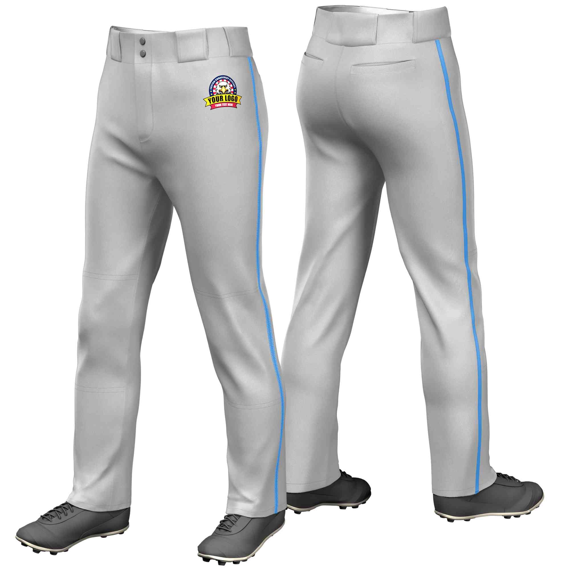 Custom Gray Powder Blue Classic Fit Stretch Practice Loose-fit Baseball Pants