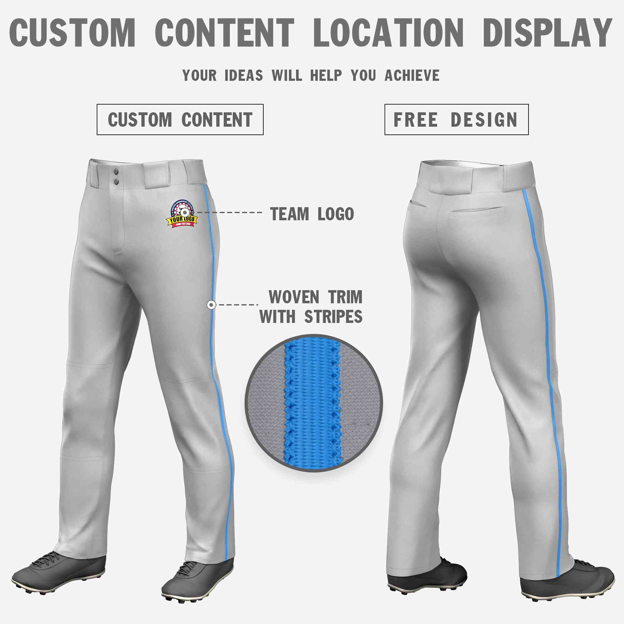 Custom Gray Powder Blue Classic Fit Stretch Practice Loose-fit Baseball Pants