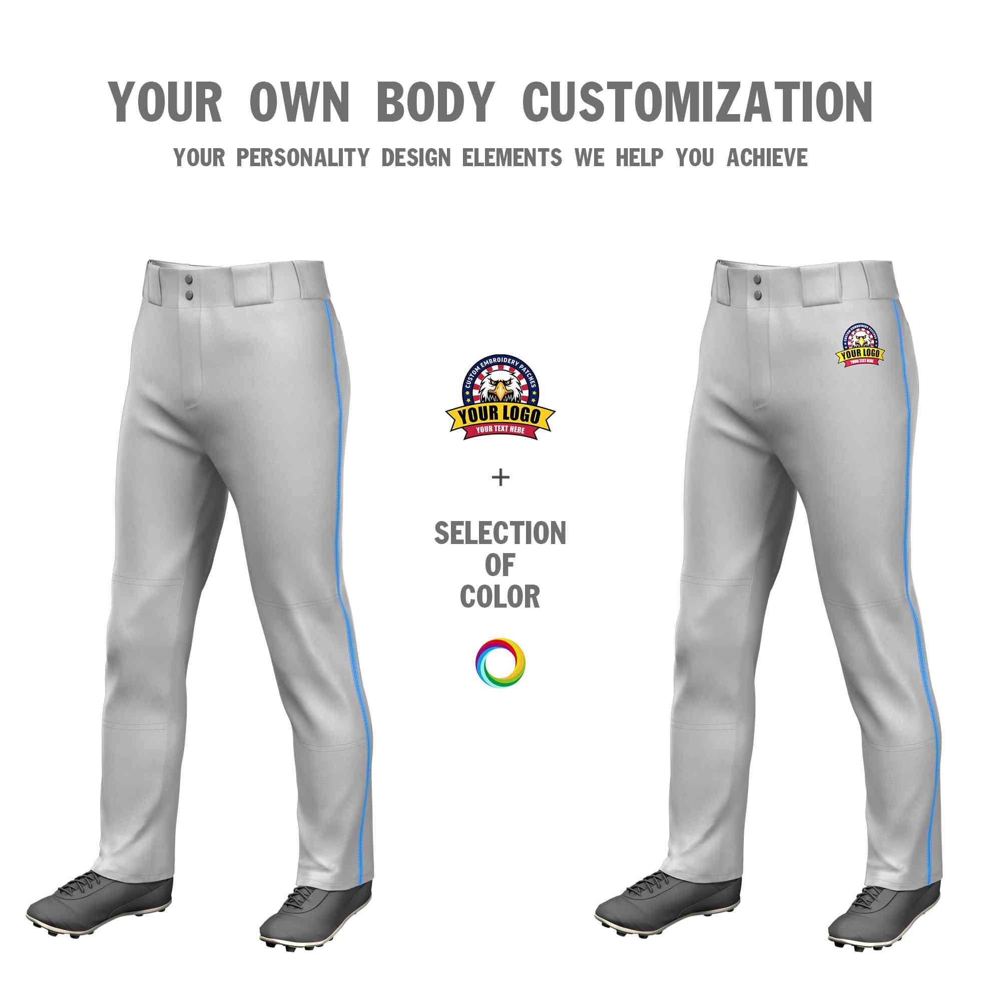 Custom Gray Powder Blue Classic Fit Stretch Practice Loose-fit Baseball Pants