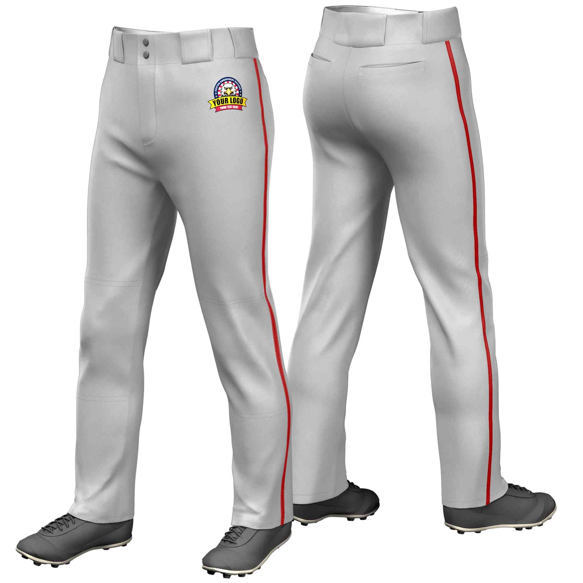 Custom Gray Red Classic Fit Stretch Practice Loose-fit Baseball Pants