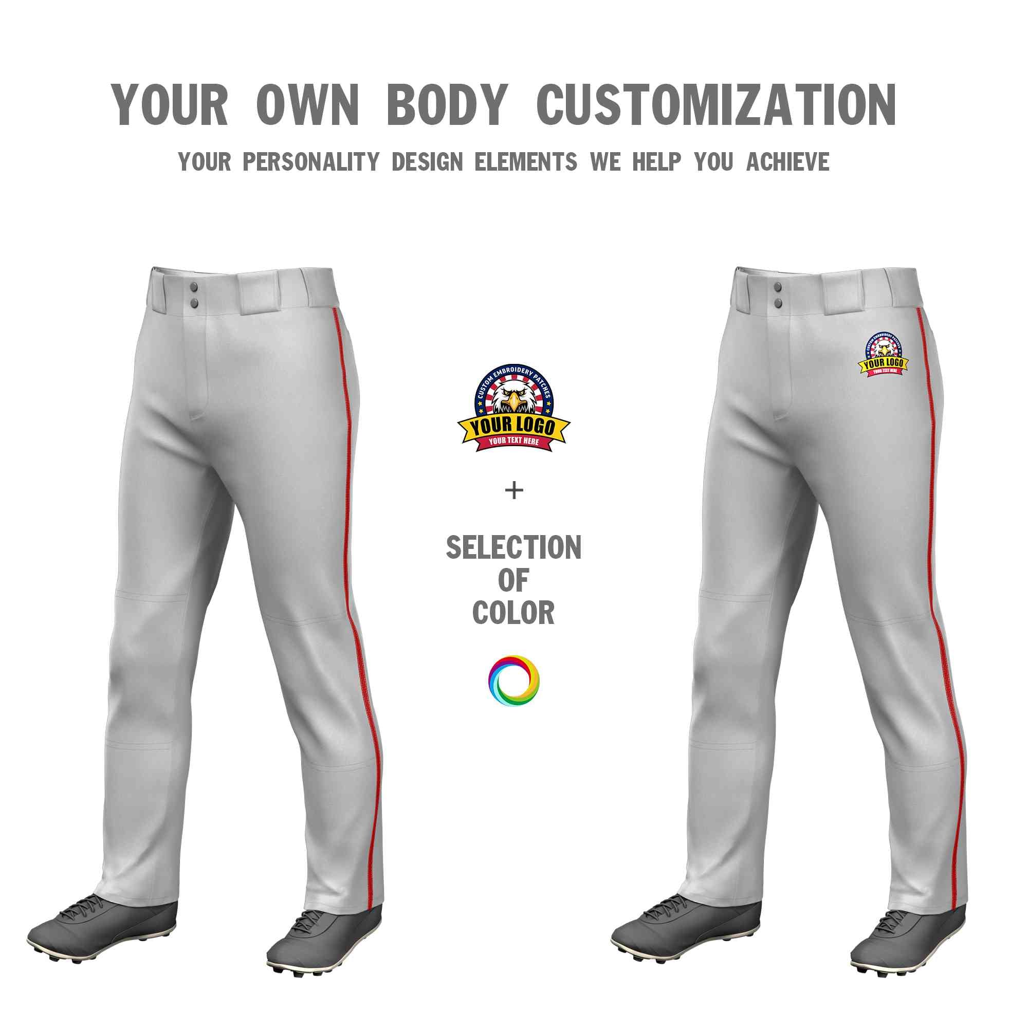 Custom Gray Red Classic Fit Stretch Practice Loose-fit Baseball Pants