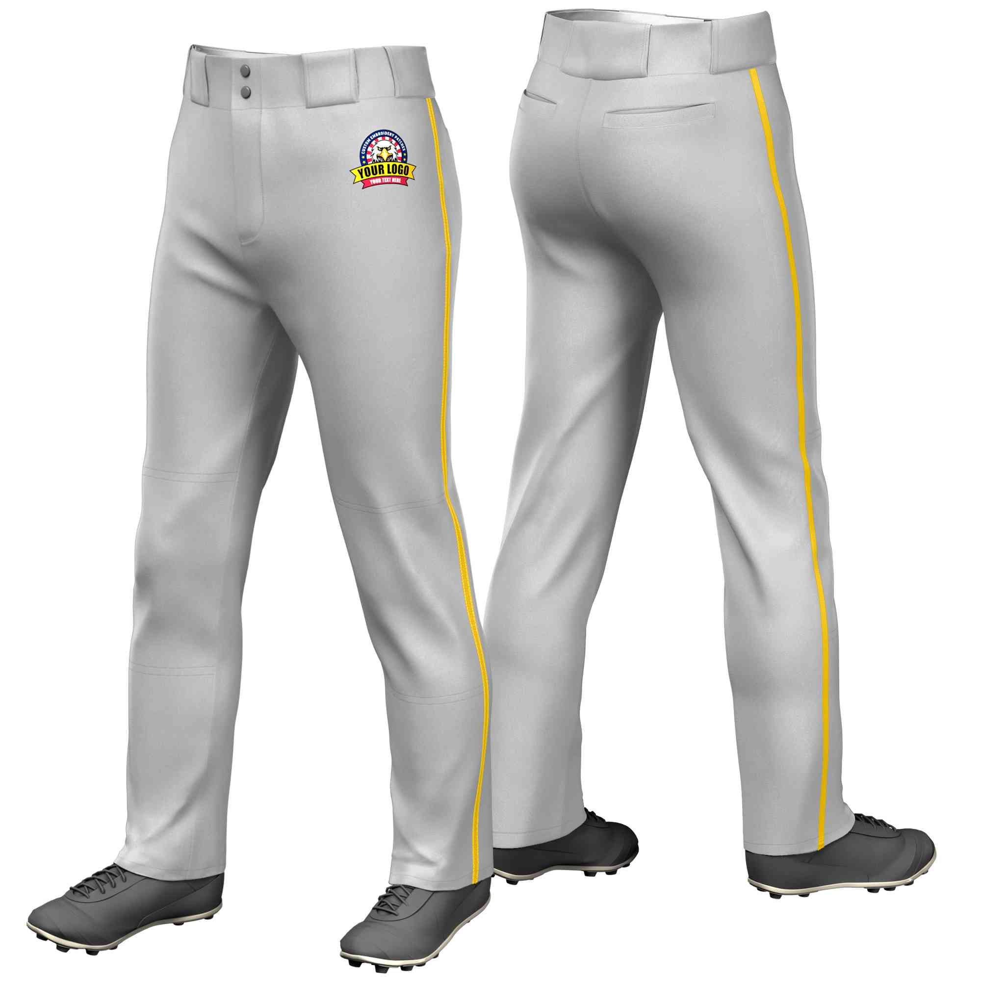 Custom Gray Gold Classic Fit Stretch Practice Loose-fit Baseball Pants