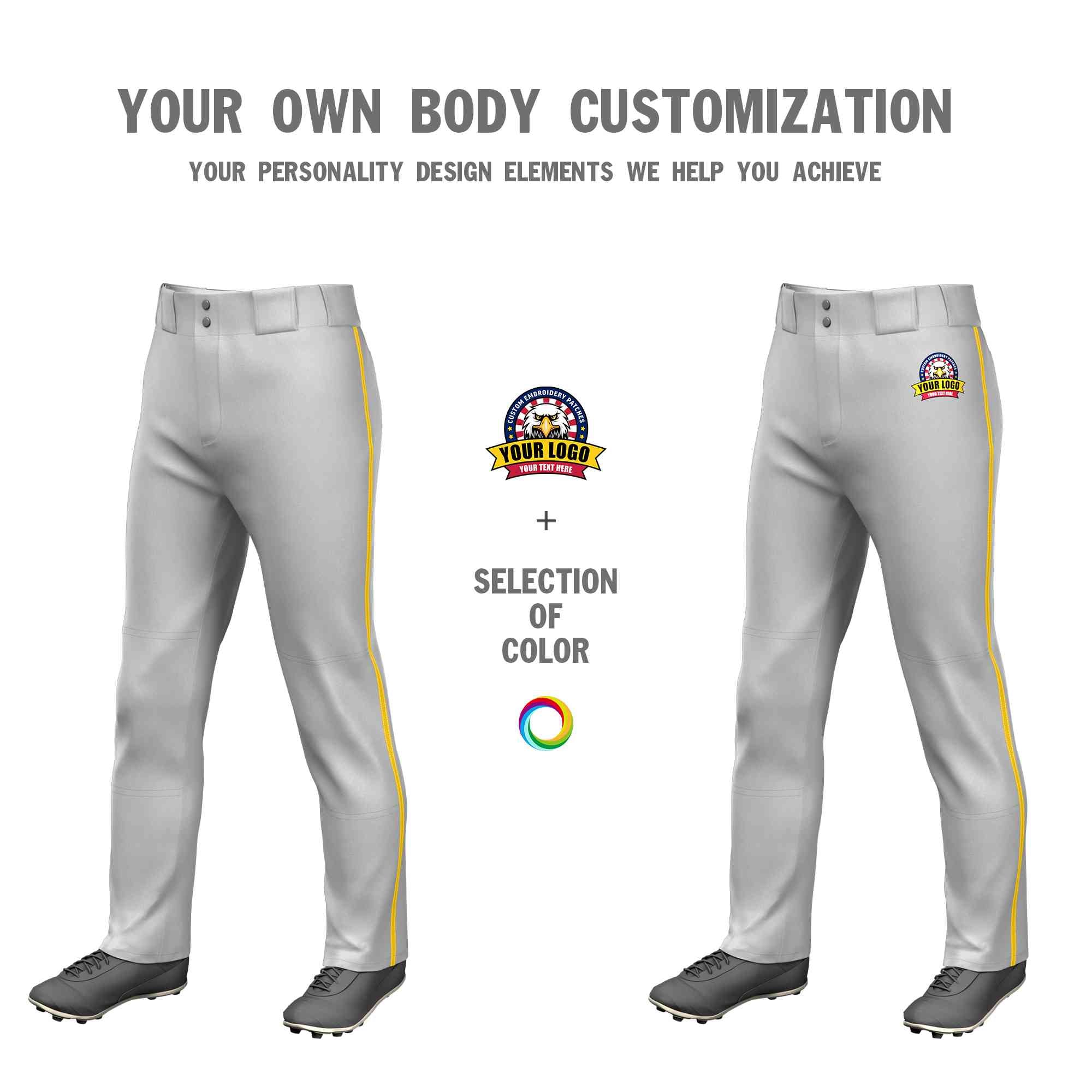 Custom Gray Gold Classic Fit Stretch Practice Loose-fit Baseball Pants