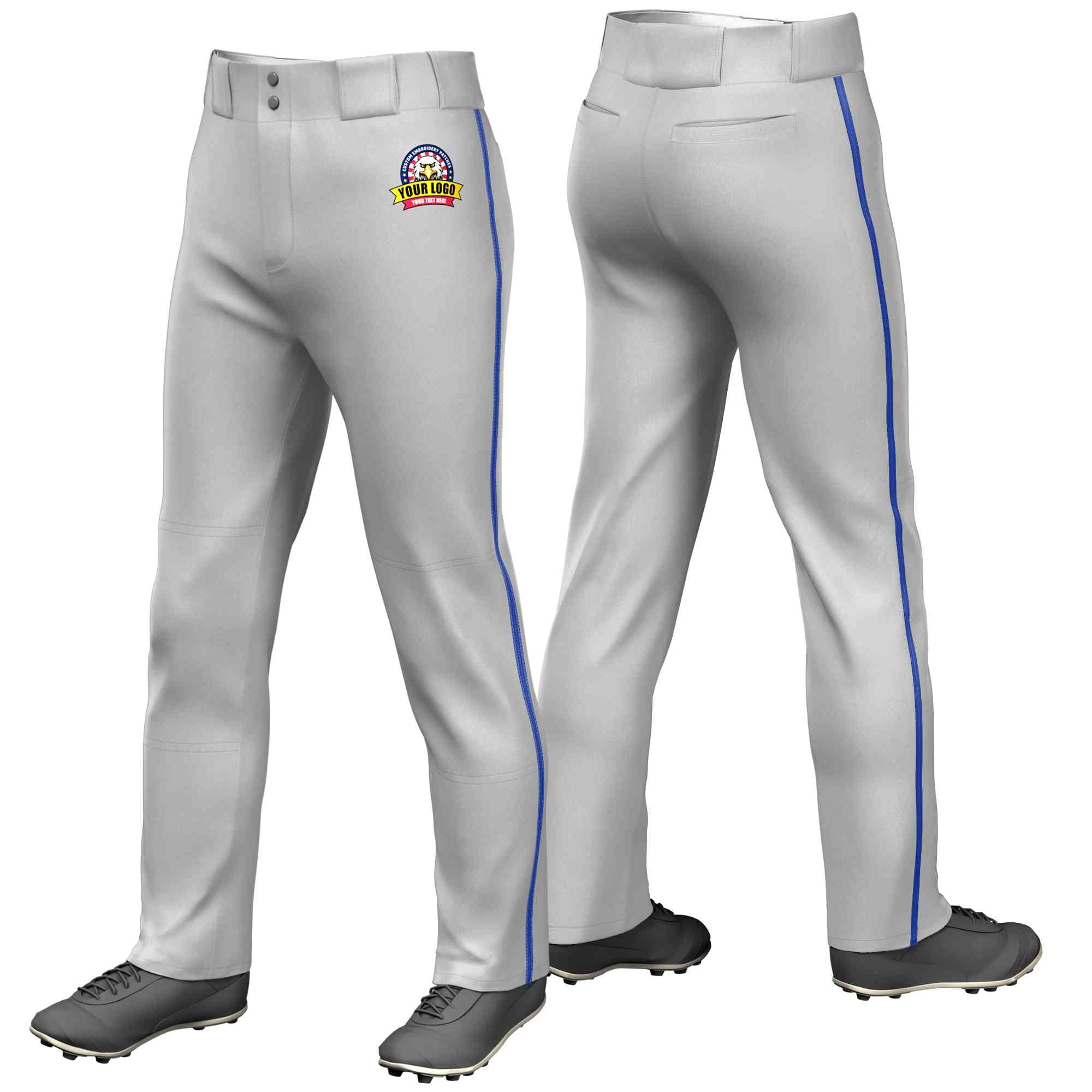 Custom Gray Royal Classic Fit Stretch Practice Loose-fit Baseball Pants