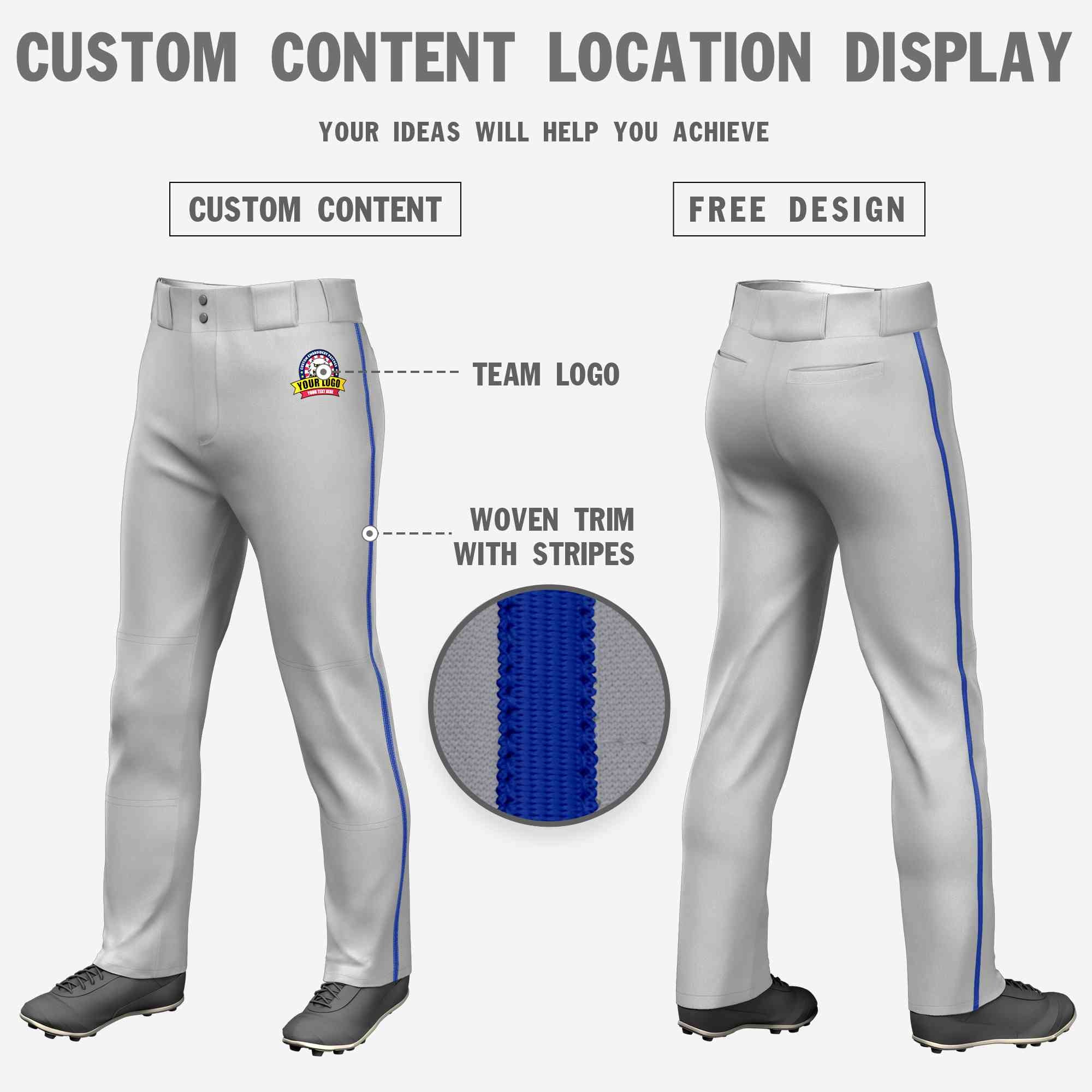 Custom Gray Royal Classic Fit Stretch Practice Loose-fit Baseball Pants