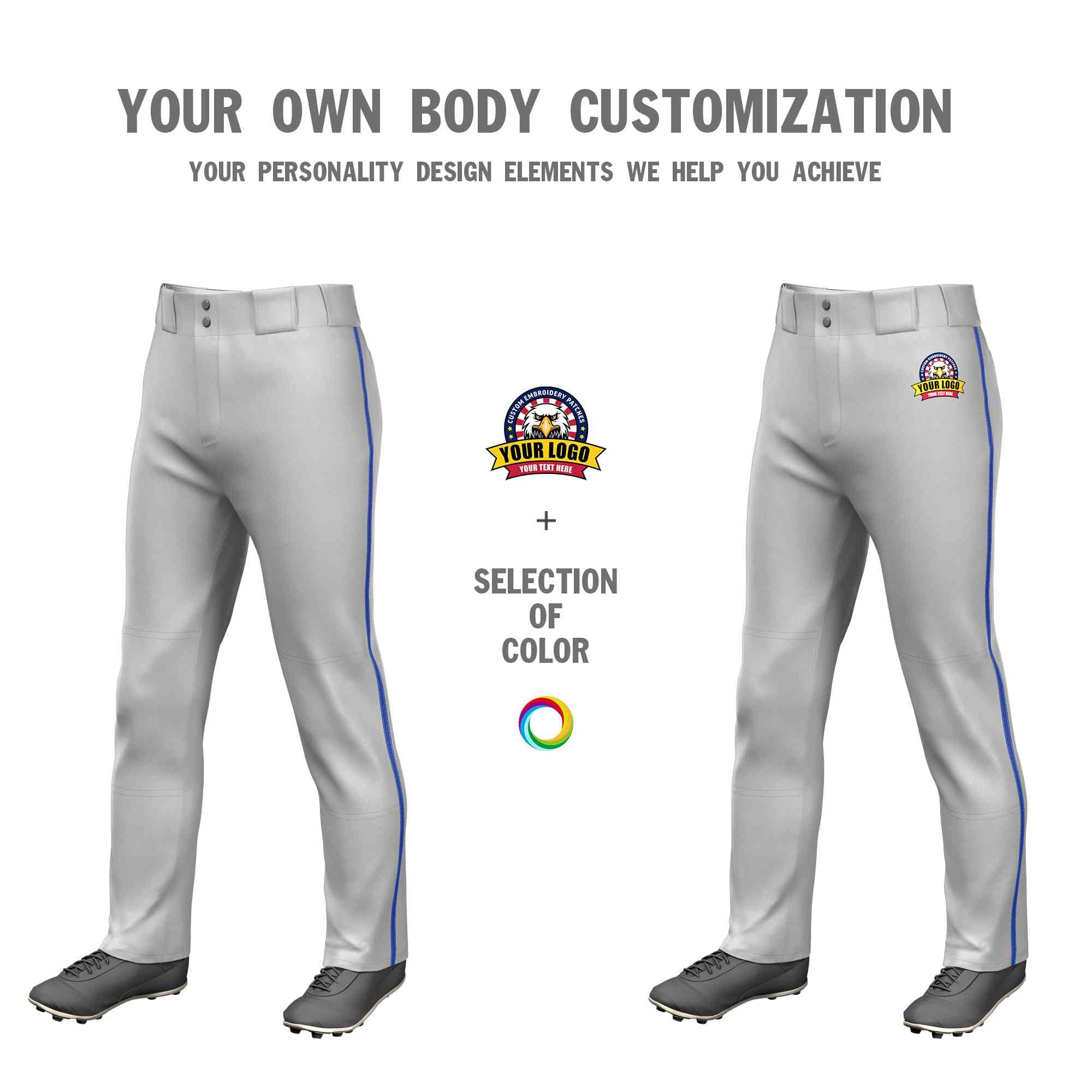 Custom Gray Royal Classic Fit Stretch Practice Loose-fit Baseball Pants