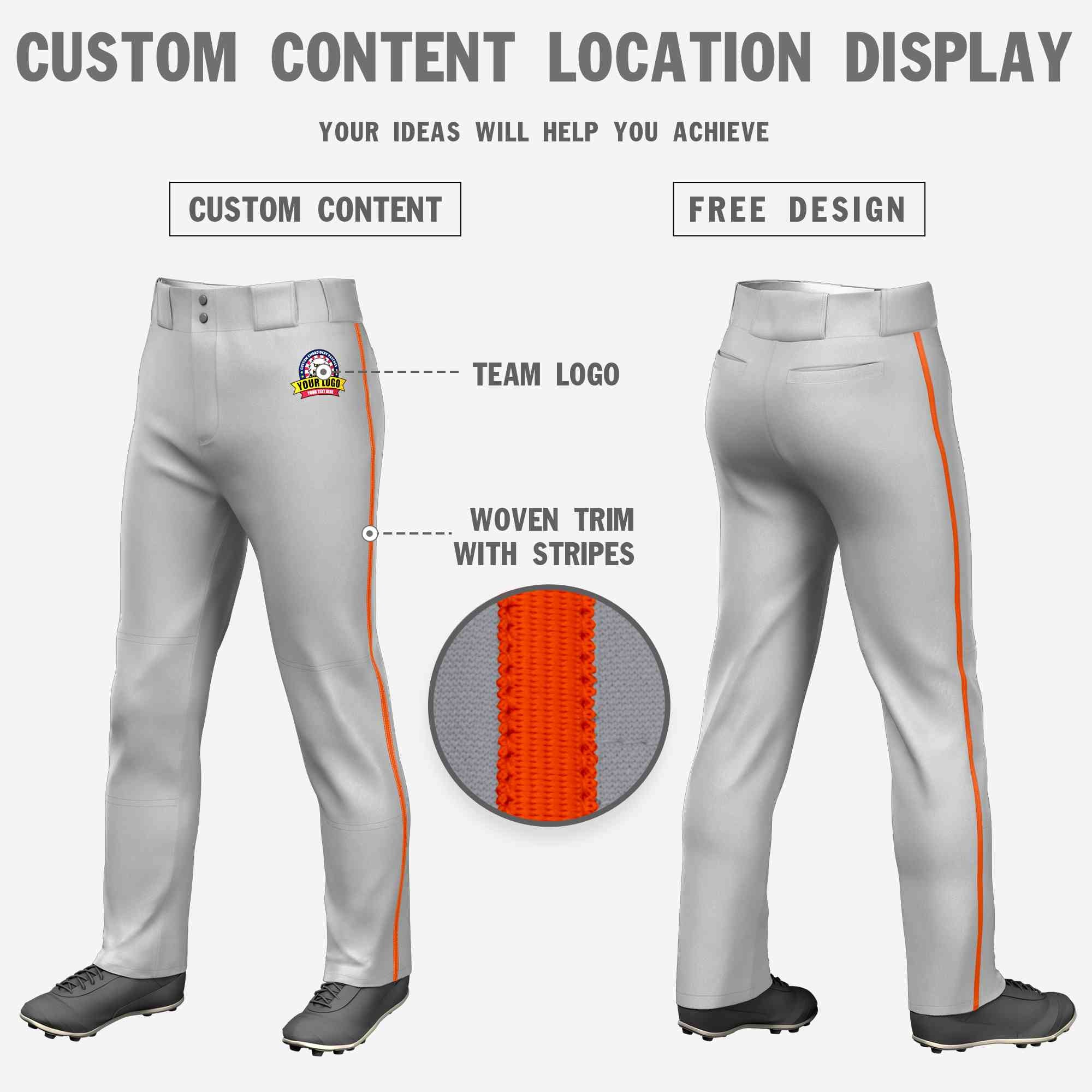 Custom Gray Orange Classic Fit Stretch Practice Loose-fit Baseball Pants