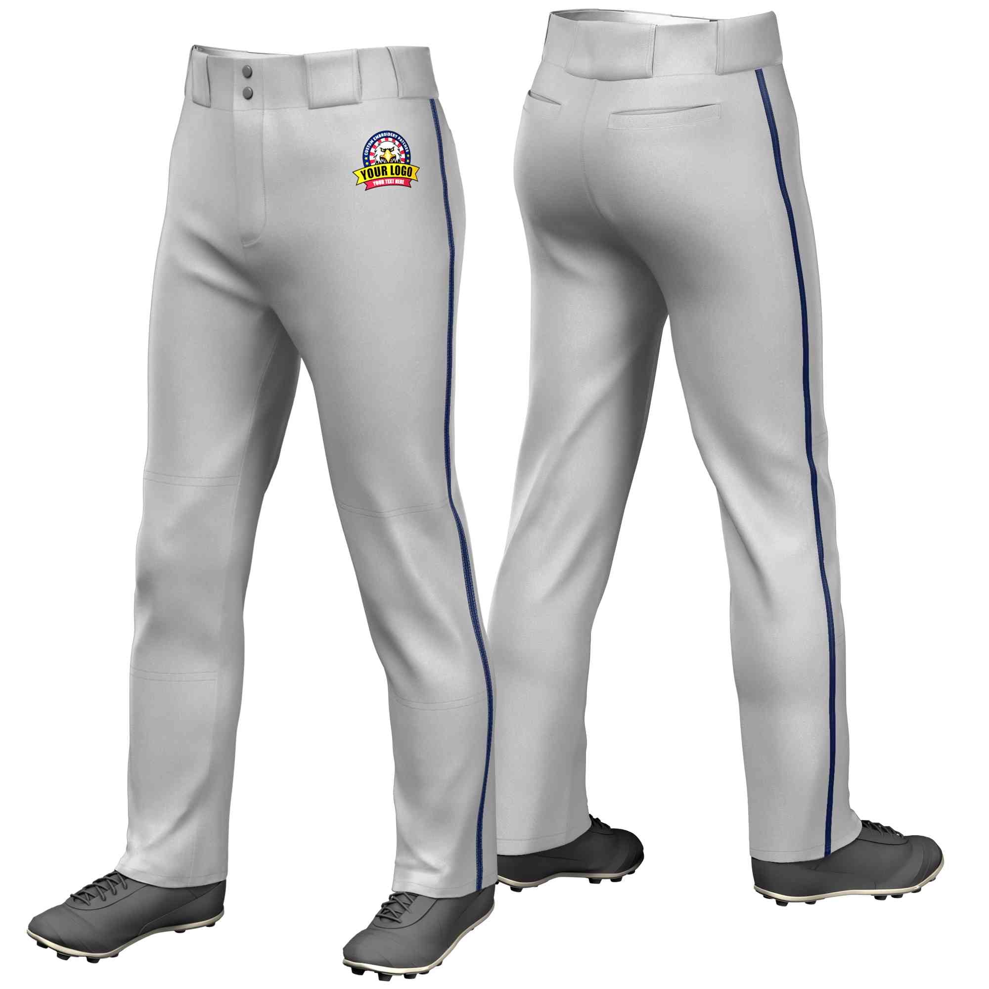 Custom Gray Navy Classic Fit Stretch Practice Loose-fit Baseball Pants