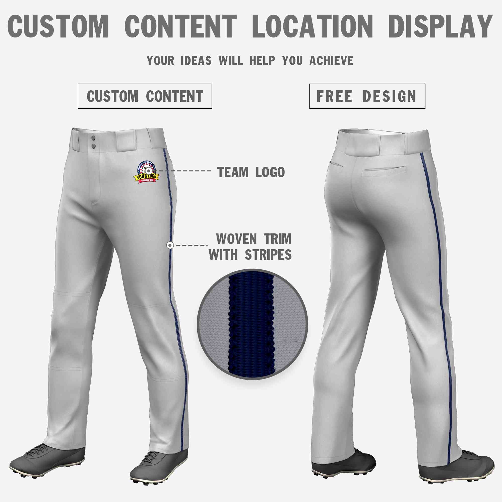 Custom Gray Navy Classic Fit Stretch Practice Loose-fit Baseball Pants