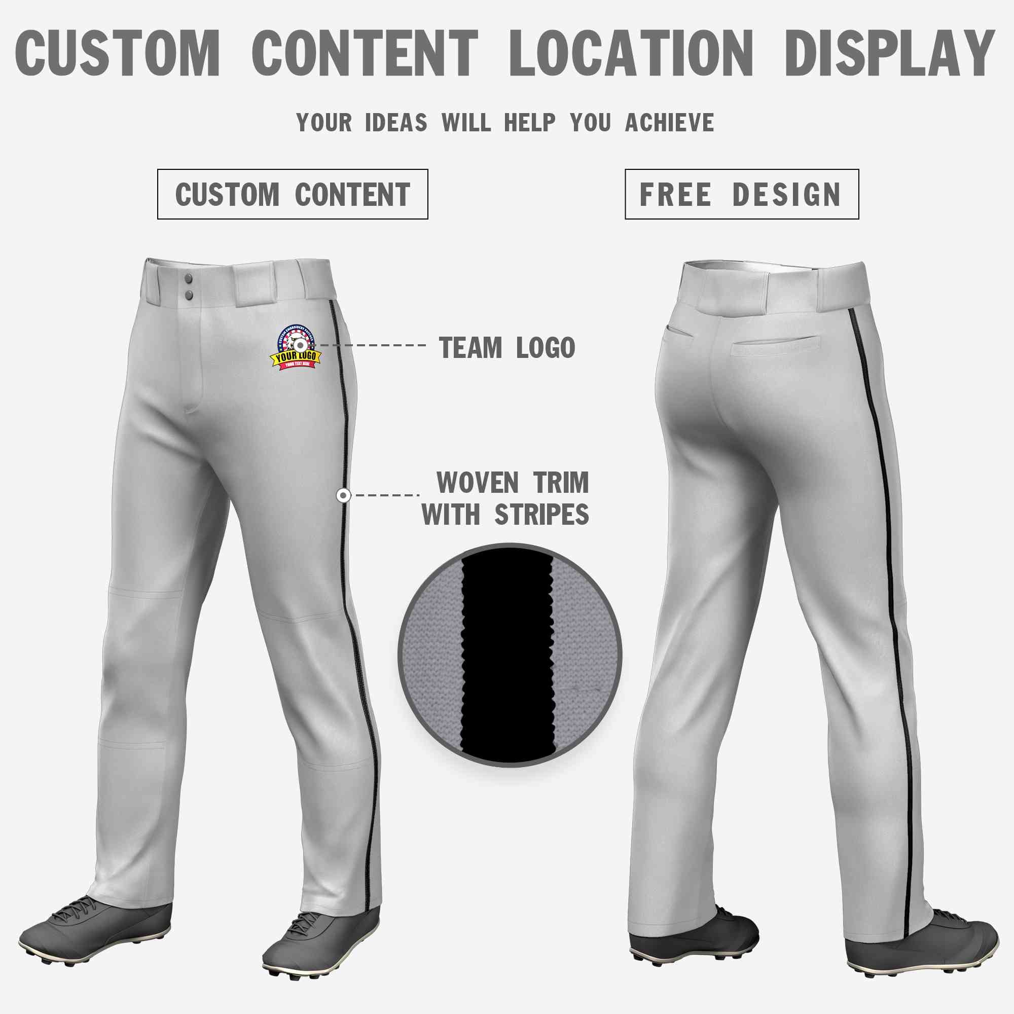 Custom Gray Black Classic Fit Stretch Practice Loose-fit Baseball Pants