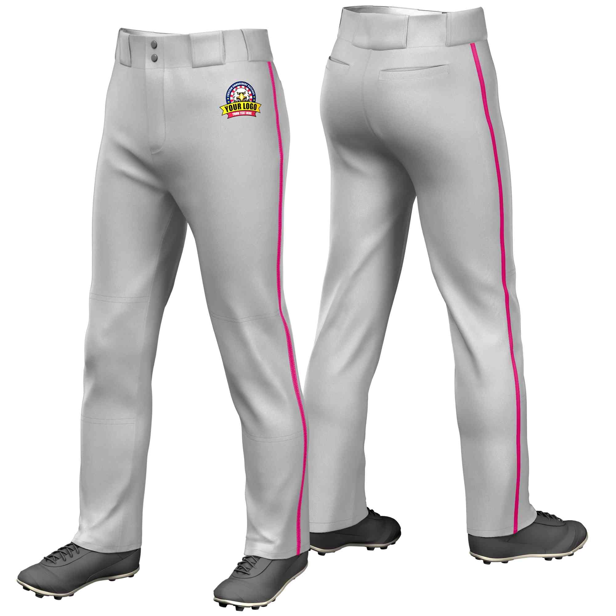 Custom Gray Pink Classic Fit Stretch Practice Loose-fit Baseball Pants