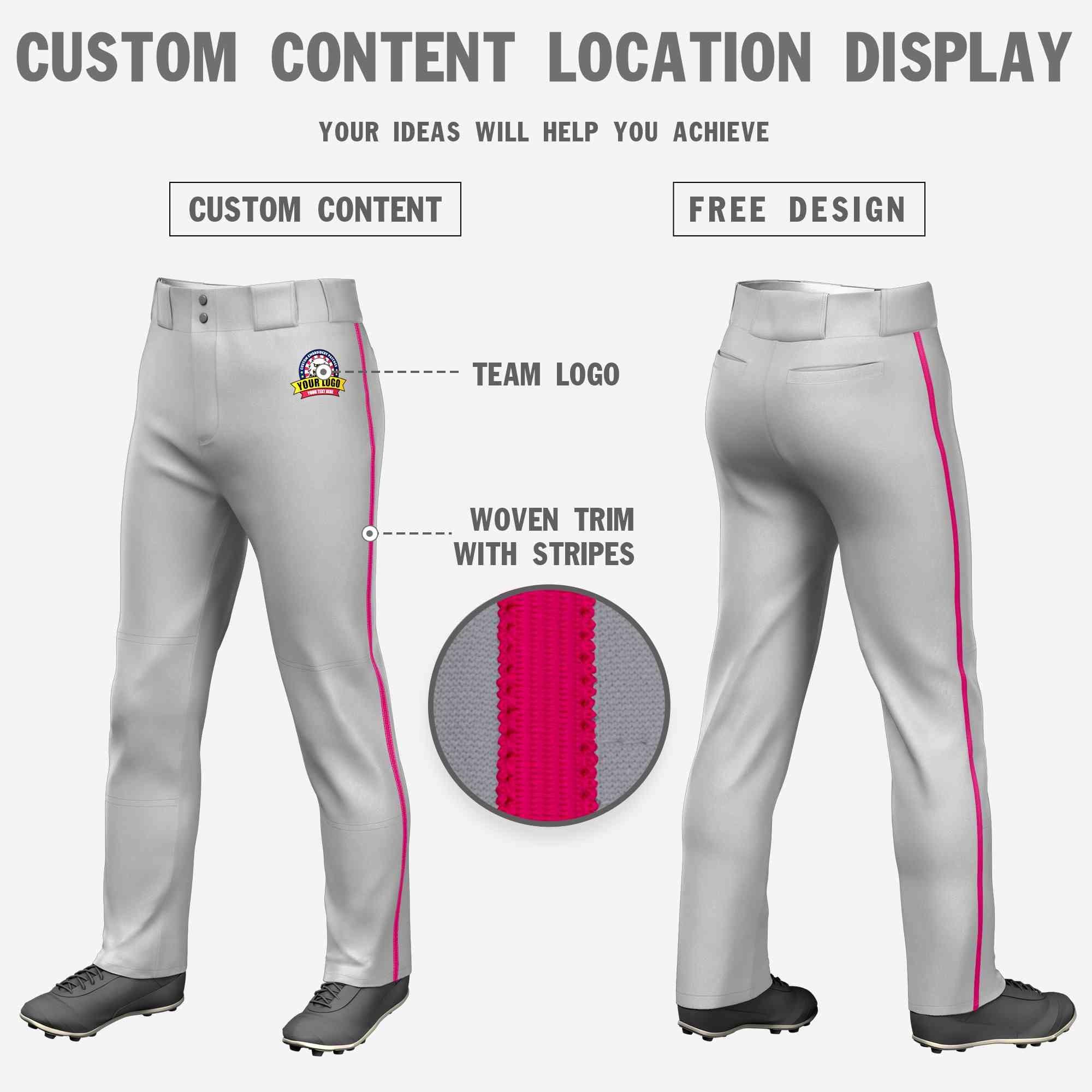 Custom Gray Pink Classic Fit Stretch Practice Loose-fit Baseball Pants