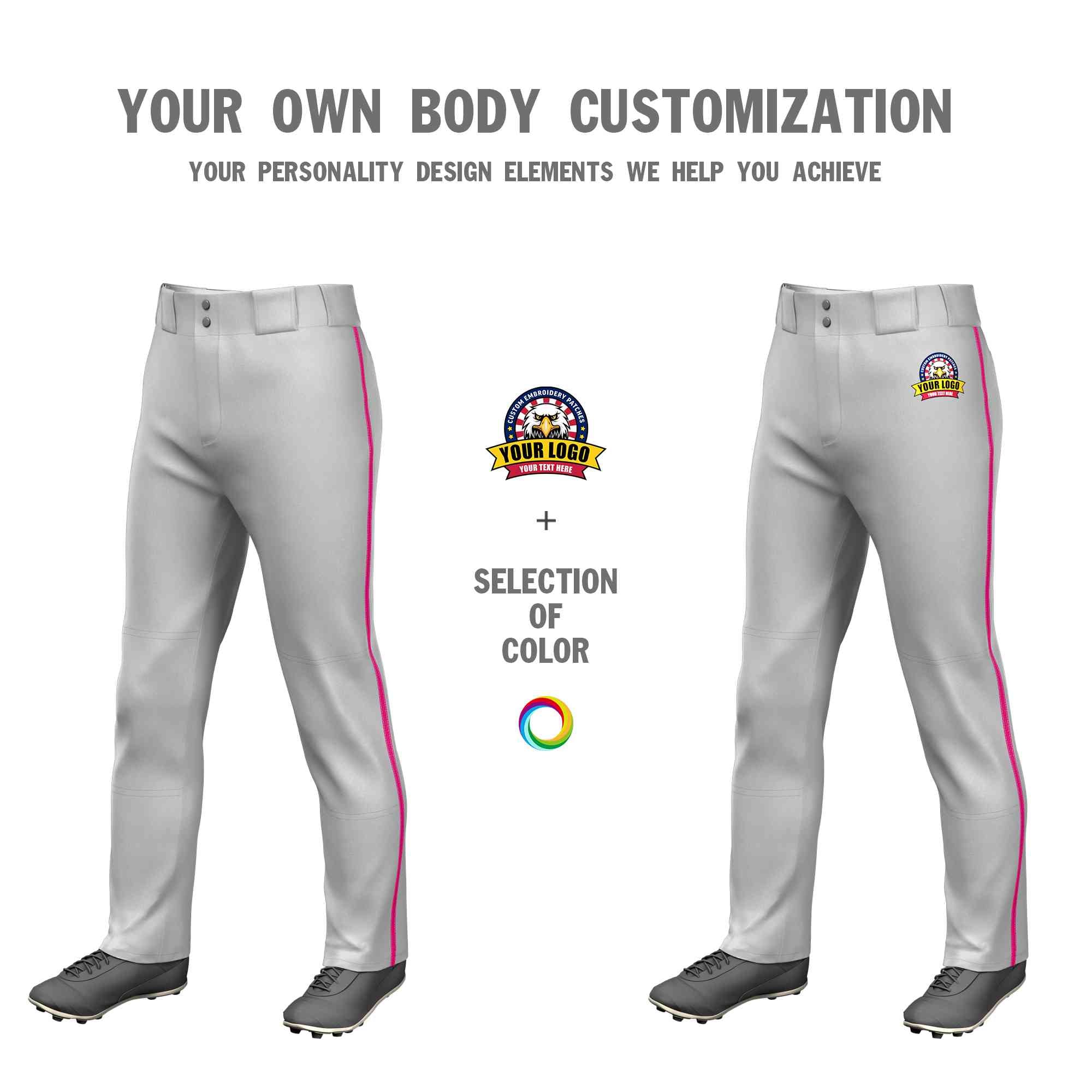 Custom Gray Pink Classic Fit Stretch Practice Loose-fit Baseball Pants