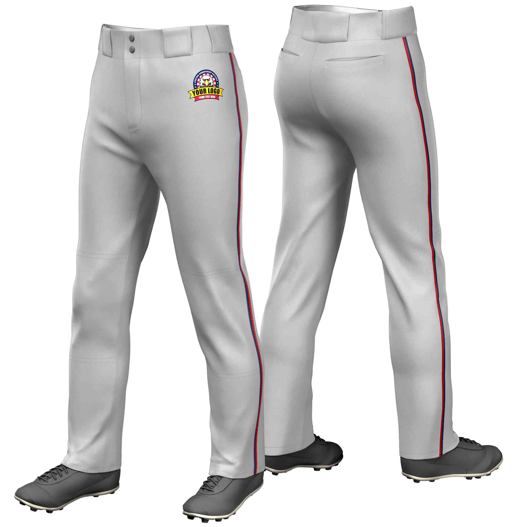 Custom Gray Navy-Red Classic Fit Stretch Practice Loose-fit Baseball Pants