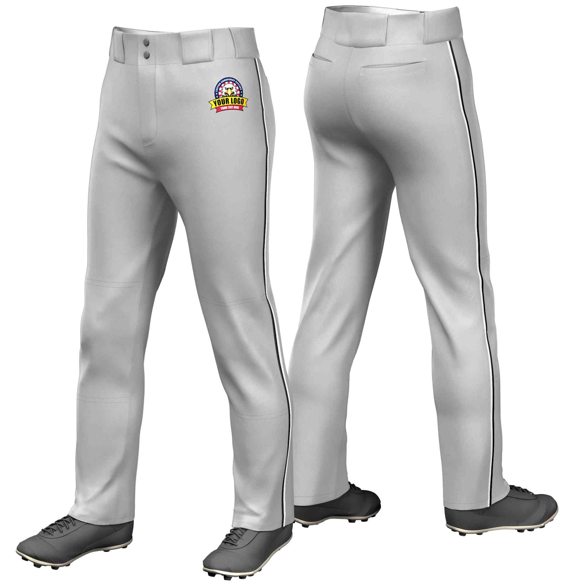 Custom Gray Black-White Classic Fit Stretch Practice Loose-fit Baseball Pants