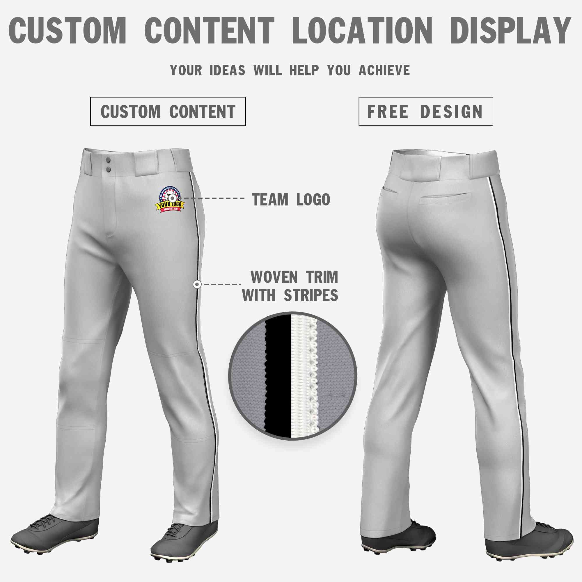 Pantalon de baseball coupe ample, coupe classique, extensible, personnalisé, gris, noir et blanc