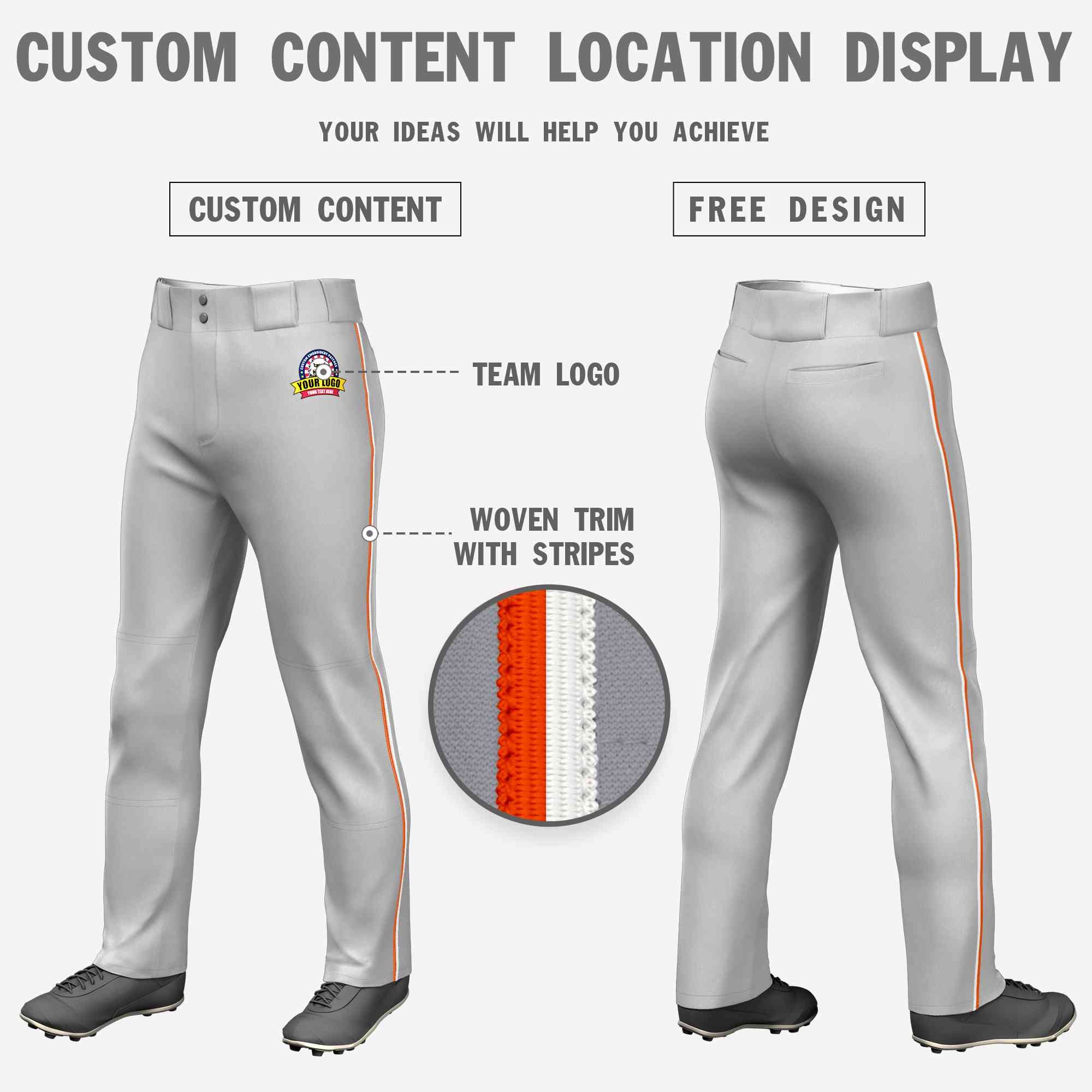 Pantalon de baseball coupe ample, coupe classique, gris, orange et blanc, personnalisé