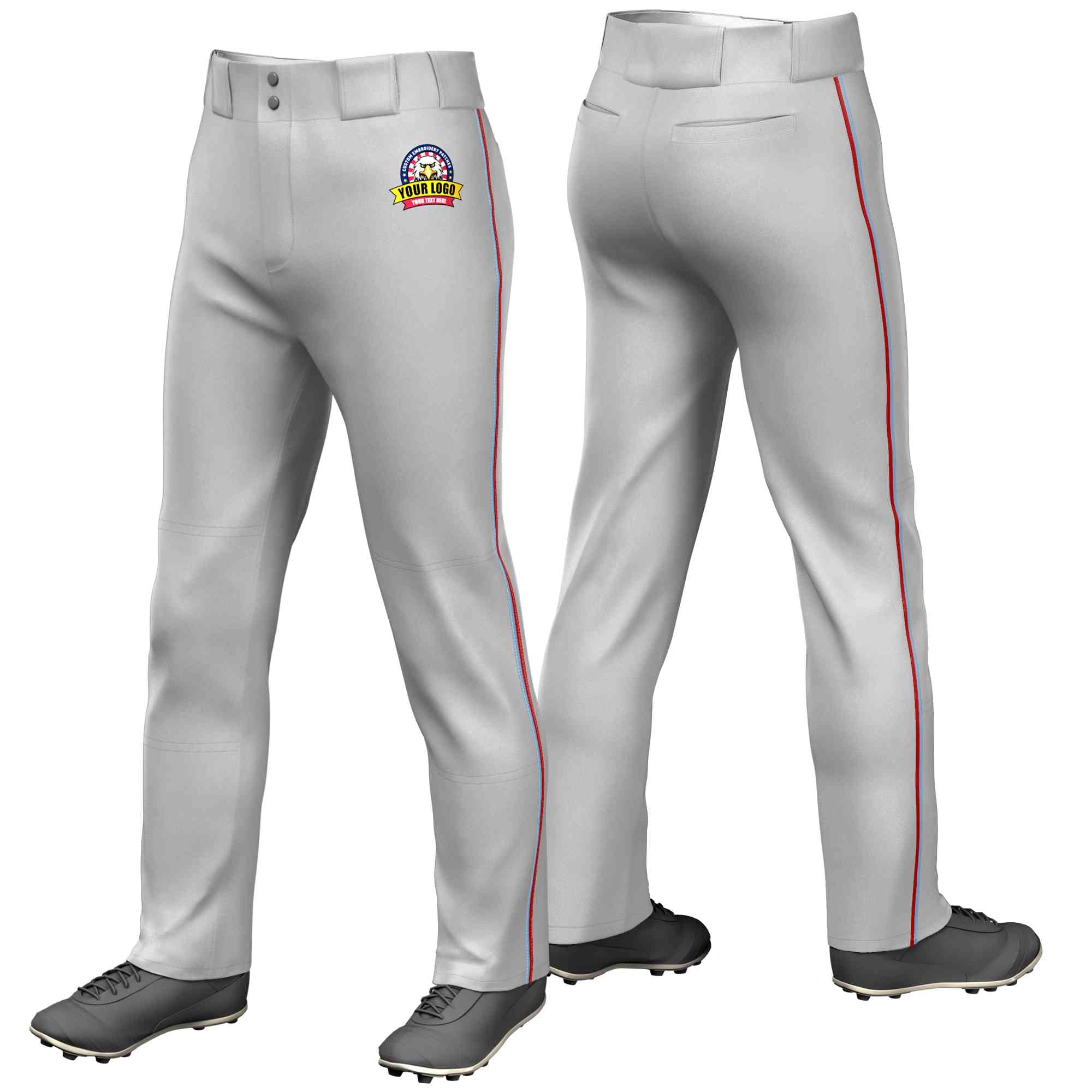 Custom Gray Light Blue-Red Classic Fit Stretch Practice Loose-fit Baseball Pants