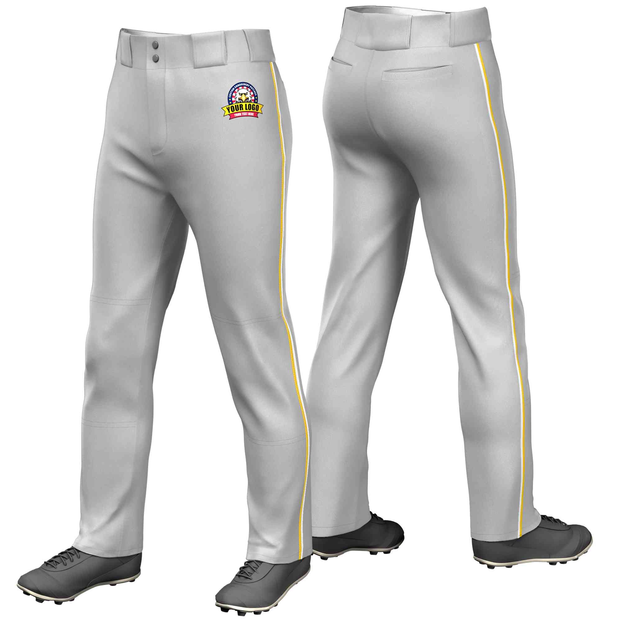 Custom Gray Gold-White Classic Fit Stretch Practice Loose-fit Baseball Pants