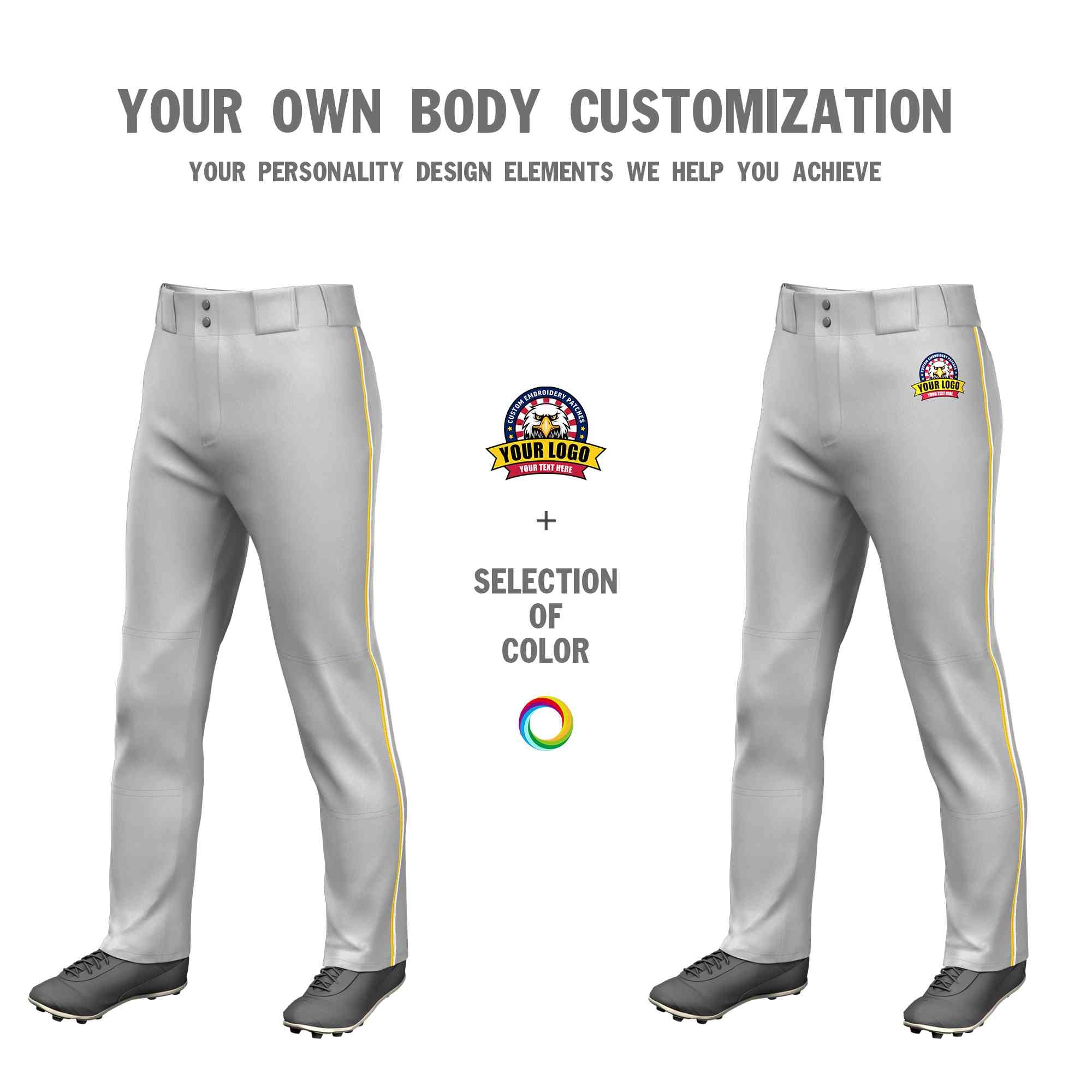 Custom Gray Gold-White Classic Fit Stretch Practice Loose-fit Baseball Pants