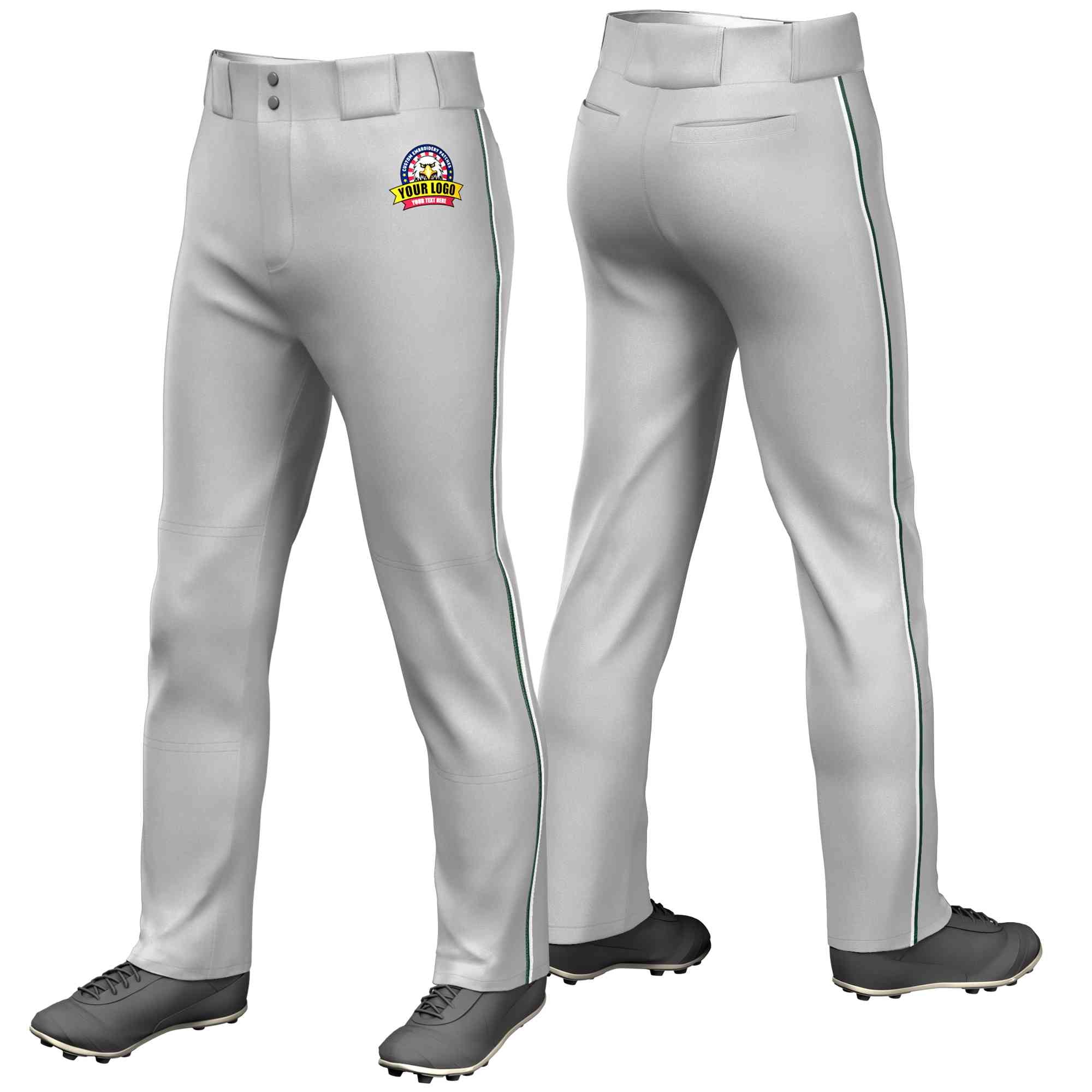 Custom Gray Green-White Classic Fit Stretch Practice Loose-fit Baseball Pants