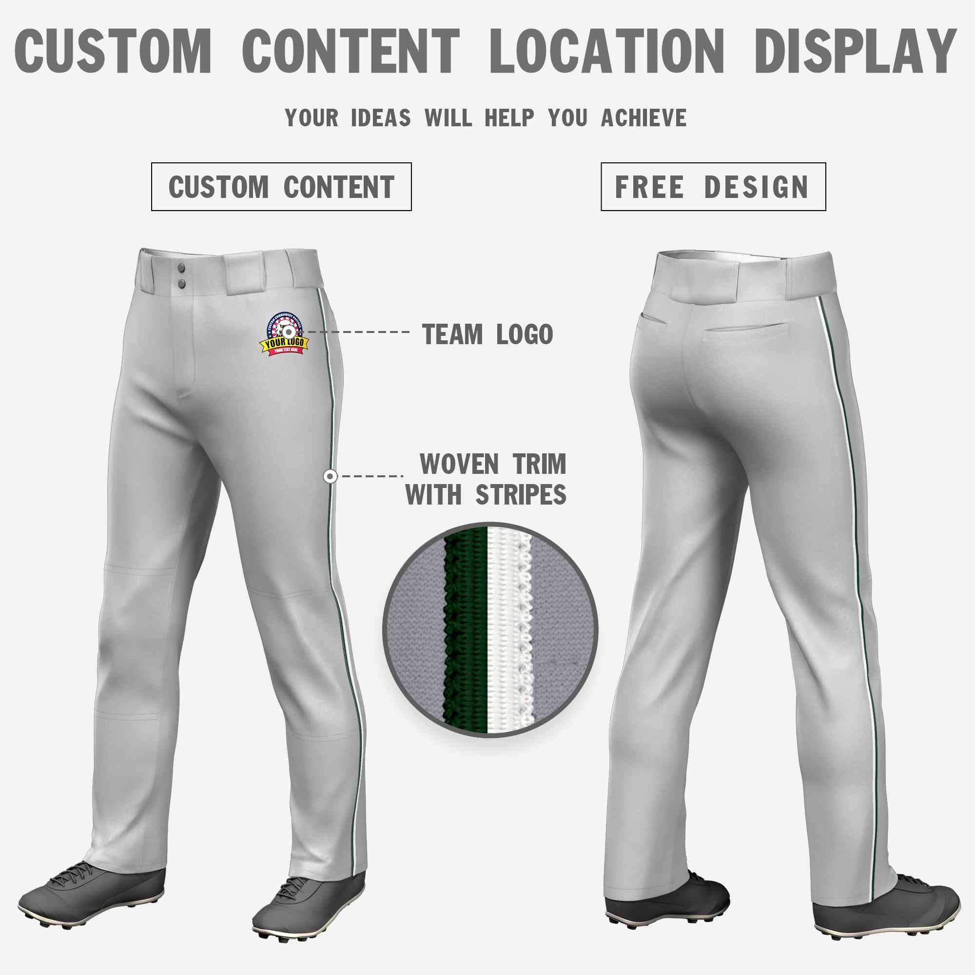 Pantalon de baseball coupe ample, coupe classique, gris, vert et blanc, personnalisé