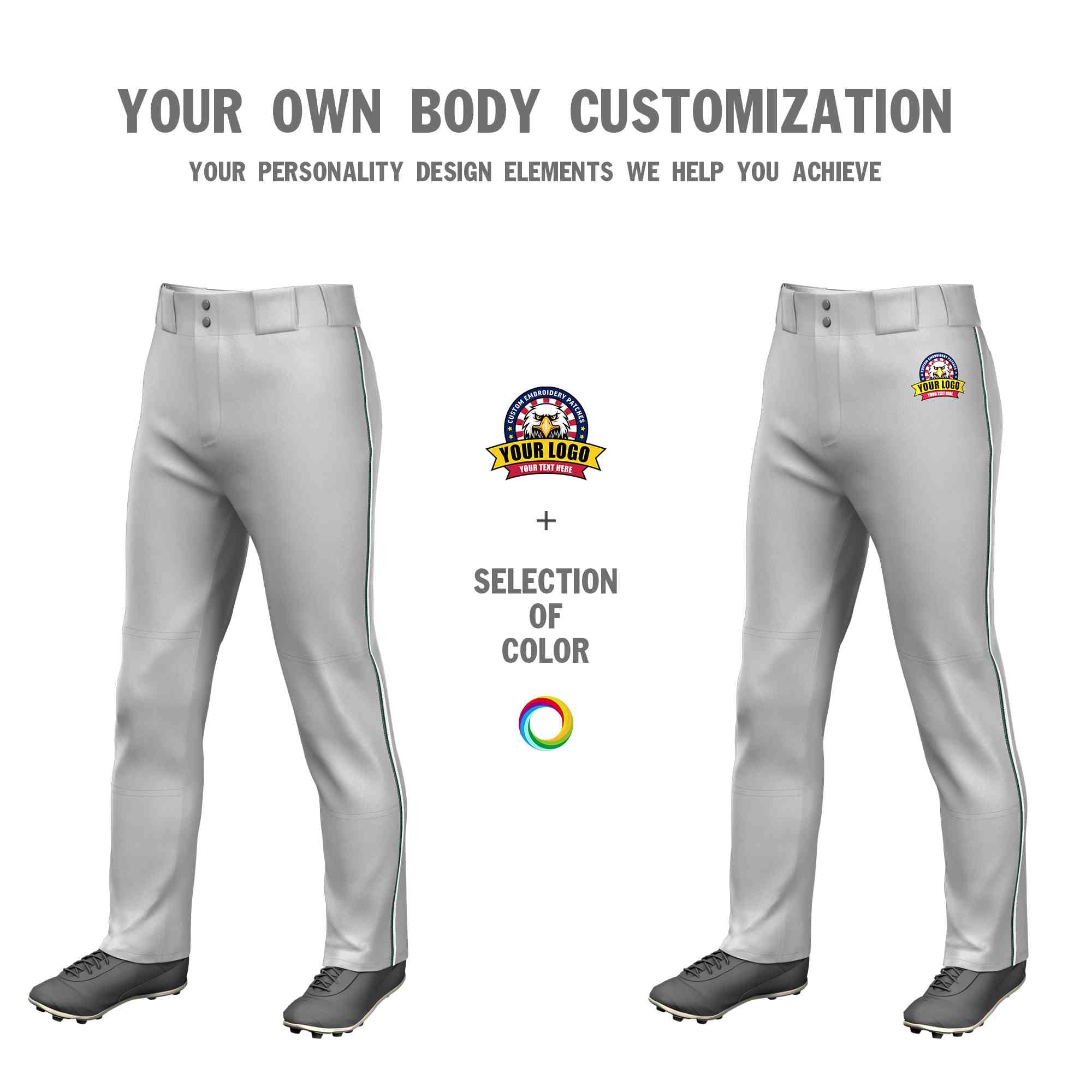 Custom Gray Green-White Classic Fit Stretch Practice Loose-fit Baseball Pants