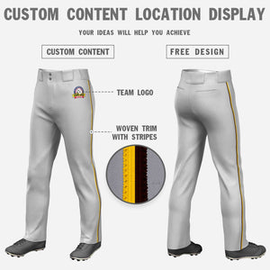 Custom Gray Gold-Brown Classic Fit Stretch Practice Loose-fit Baseball Pants