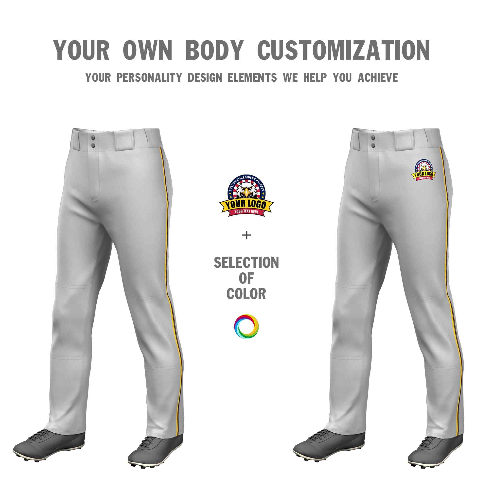 Custom Gray Gold-Brown Classic Fit Stretch Practice Loose-fit Baseball Pants