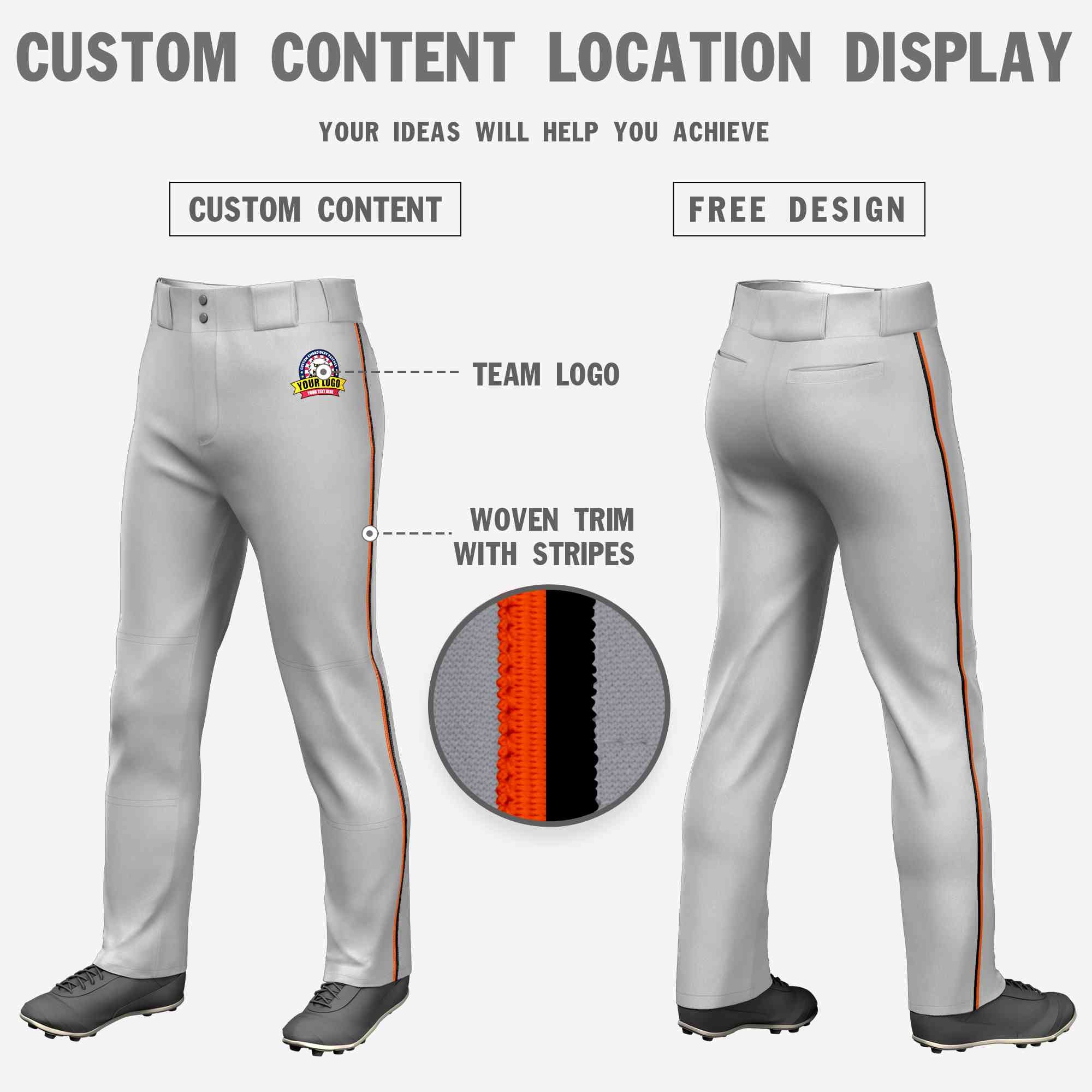 Custom Gray Orange-Black Classic Fit Stretch Practice Loose-fit Baseball Pants