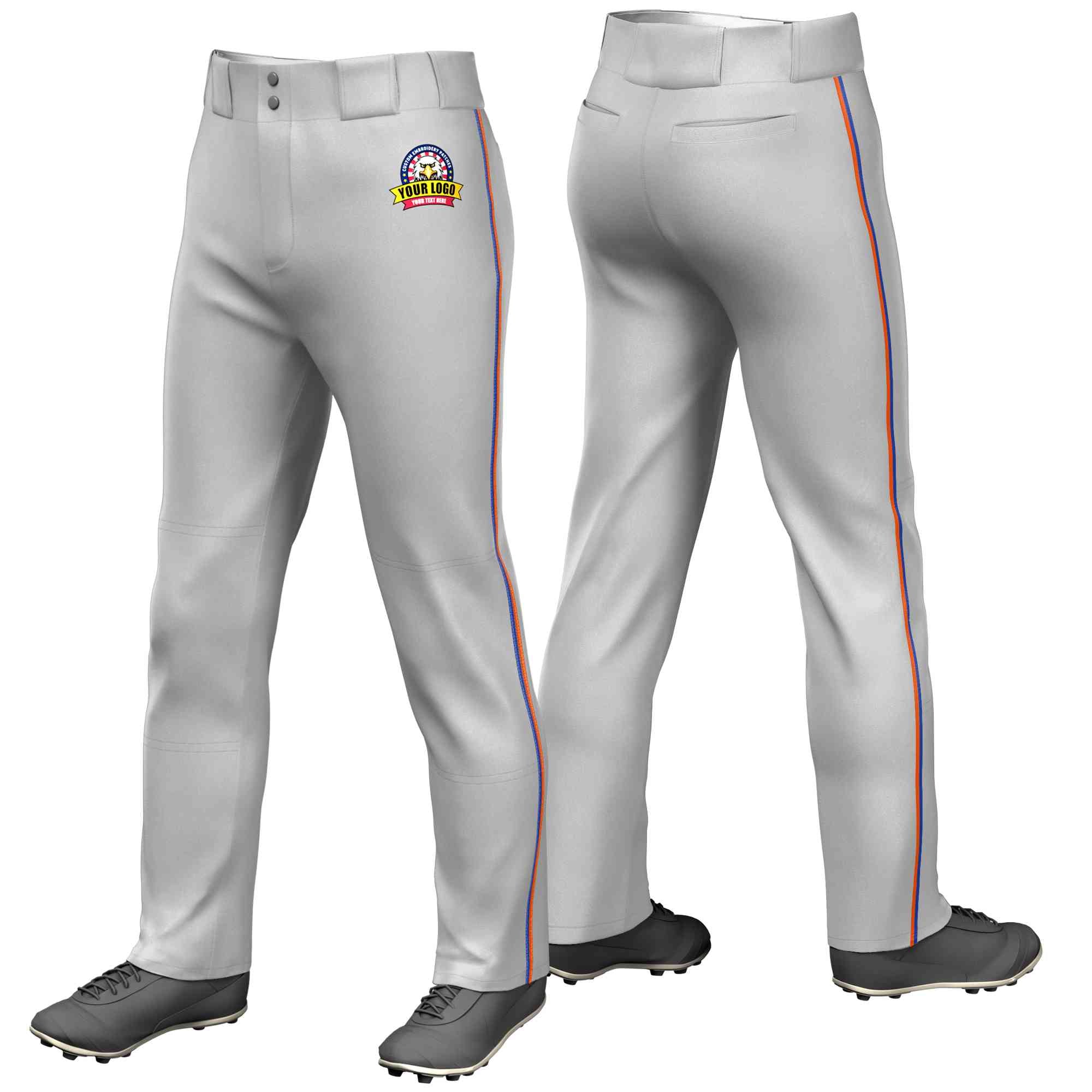 Custom Gray Royal-Orange Classic Fit Stretch Practice Loose-fit Baseball Pants