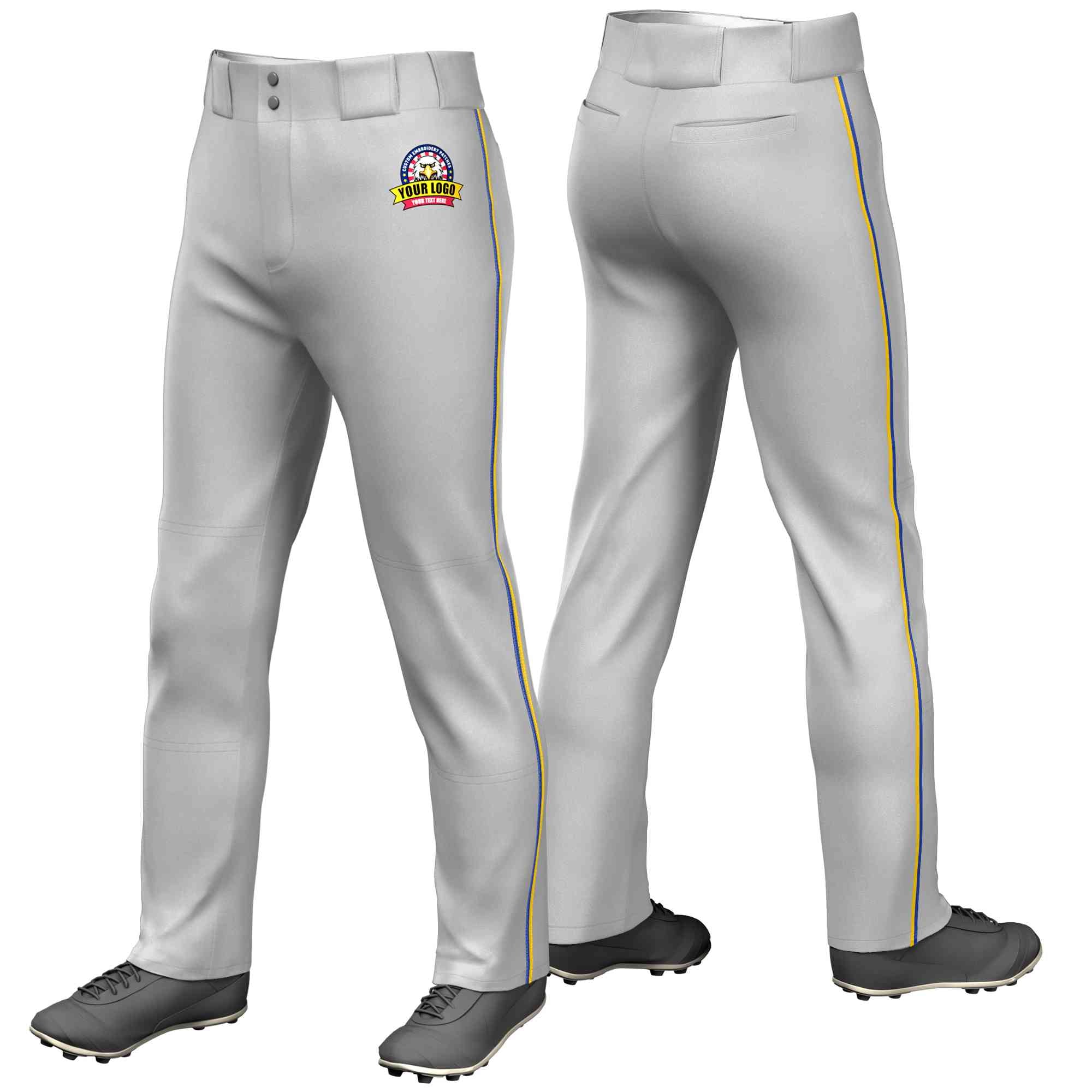 Custom Gray Royal-Gold Classic Fit Stretch Practice Loose-fit Baseball Pants