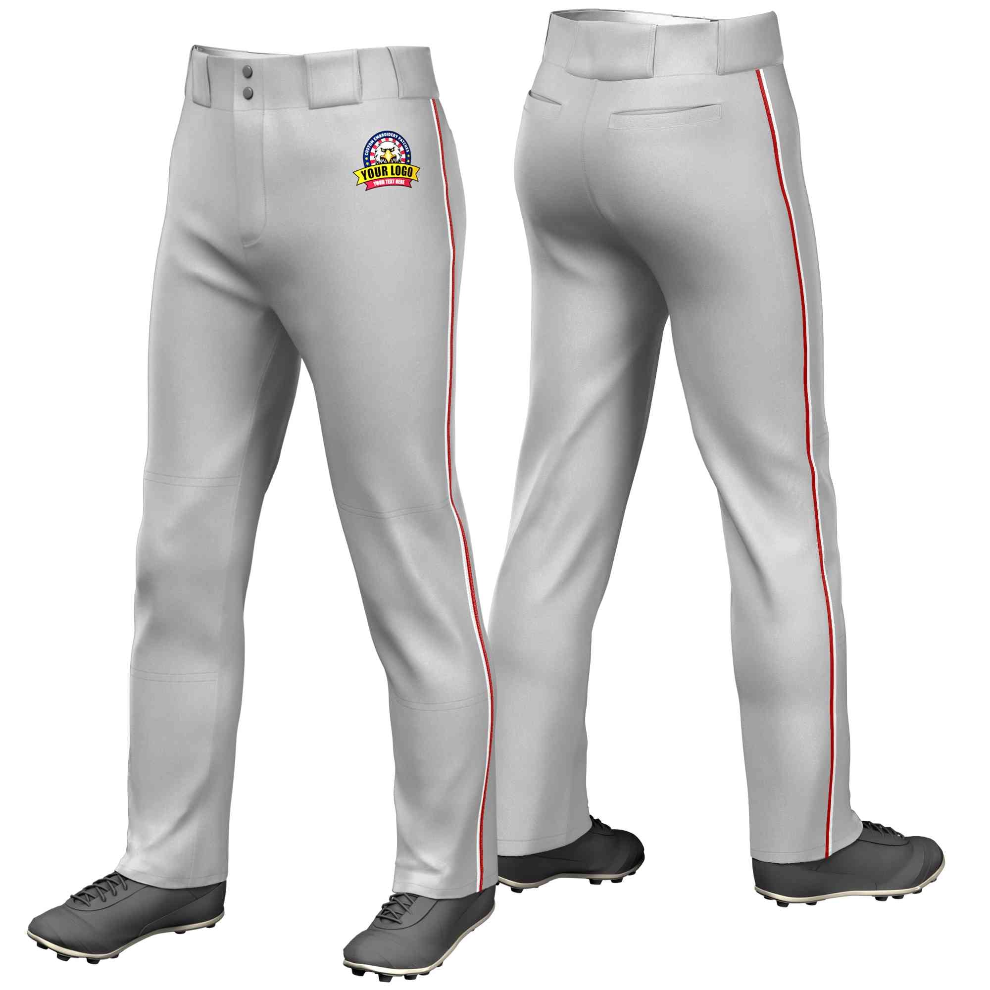 Pantalon de baseball coupe ample, coupe classique, extensible, personnalisé, gris blanc-rouge