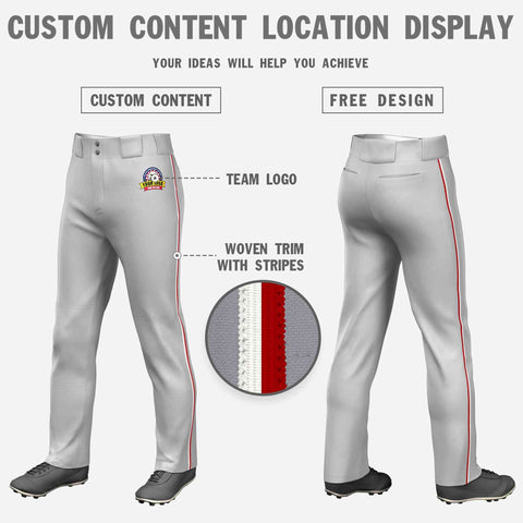 Custom Gray White-Red Classic Fit Stretch Practice Loose-fit Baseball Pants
