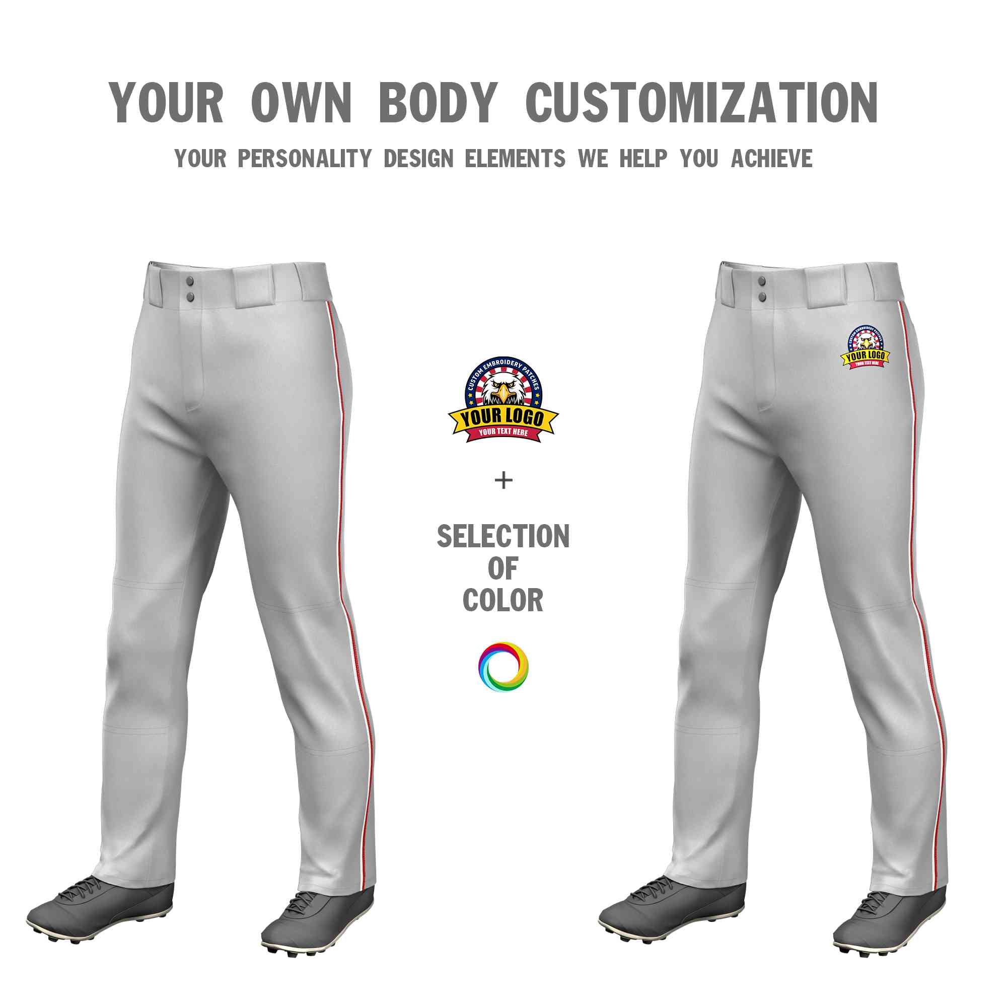 Custom Gray White-Red Classic Fit Stretch Practice Loose-fit Baseball Pants