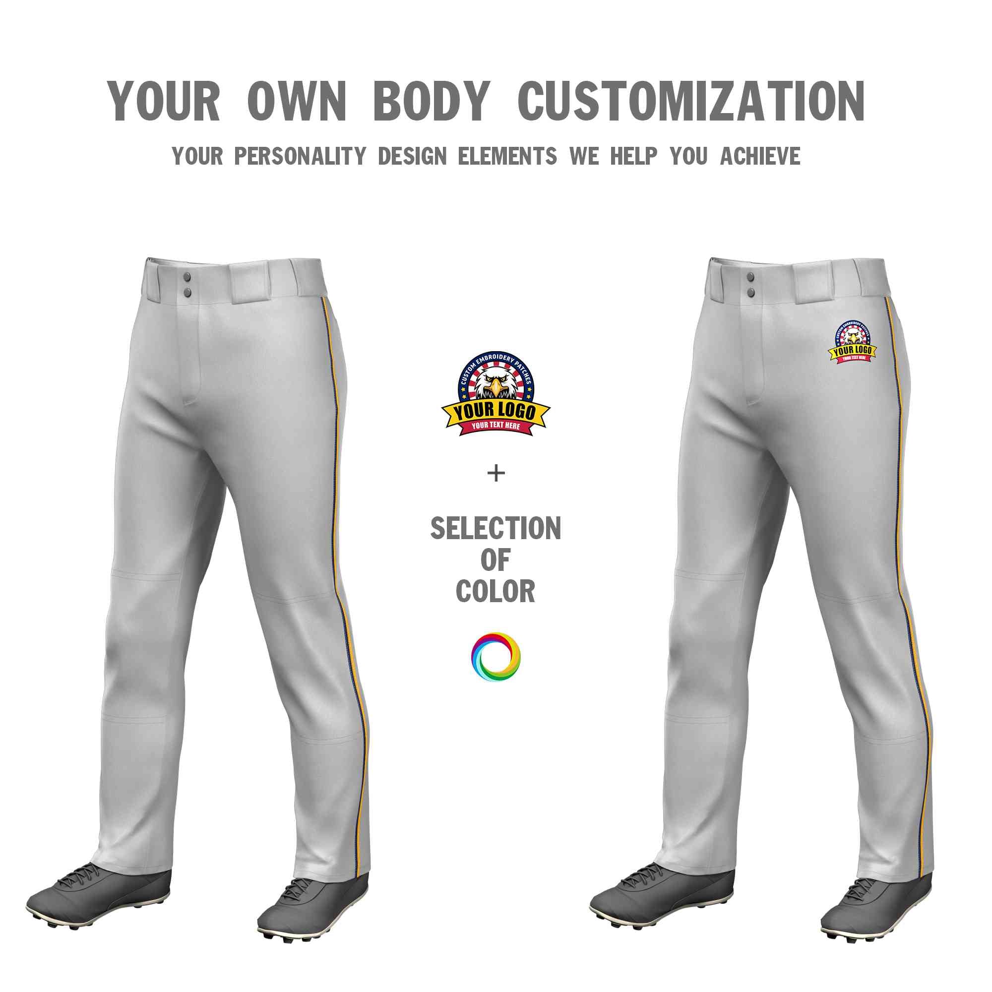 Custom Gray Navy-Yellow Classic Fit Stretch Practice Loose-fit Baseball Pants