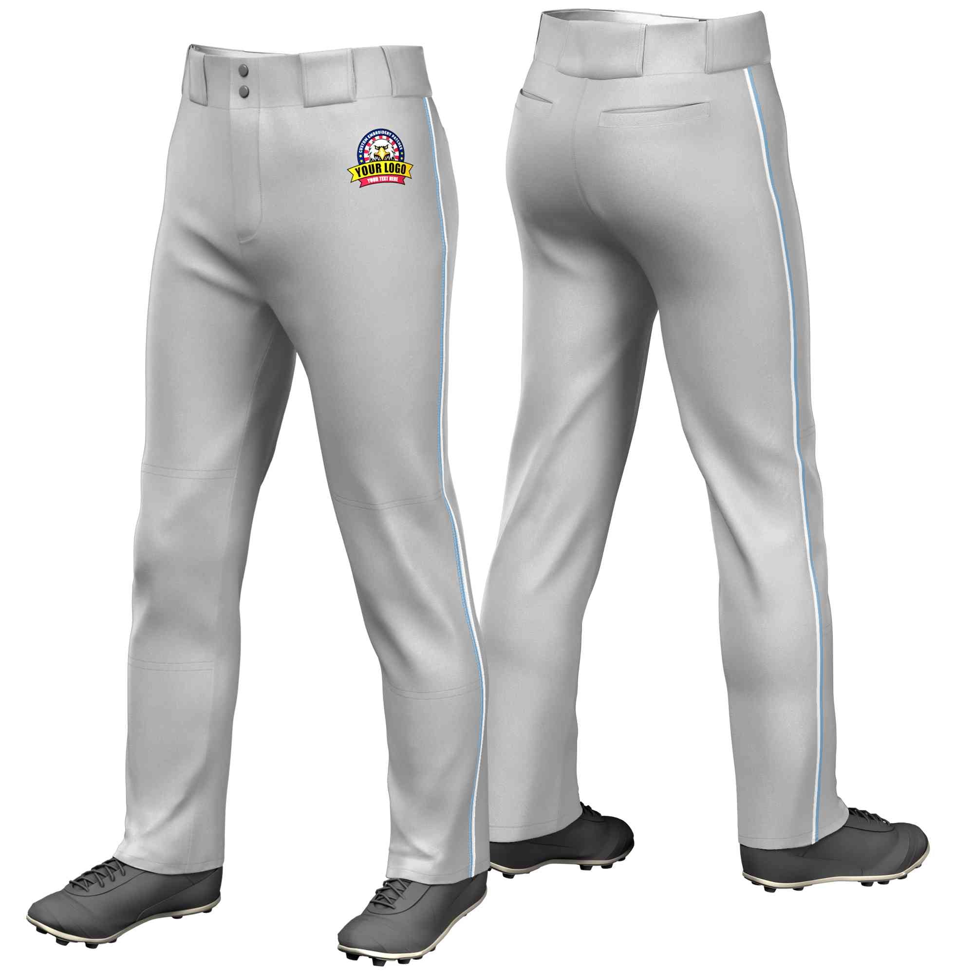 Custom Gray Light Blue-White Classic Fit Stretch Practice Loose-fit Baseball Pants