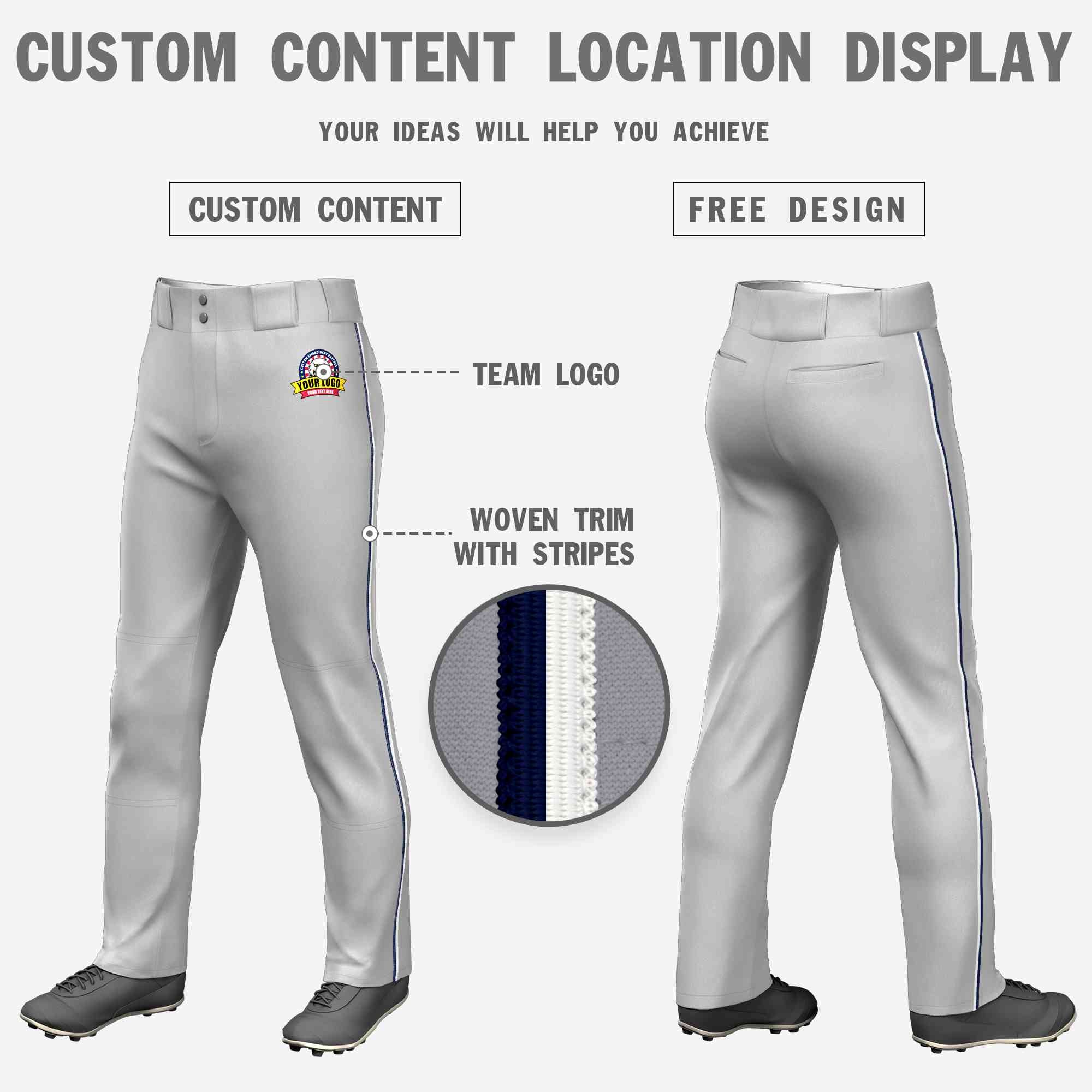 Custom Gray Navy-White Classic Fit Stretch Practice Loose-fit Baseball Pants