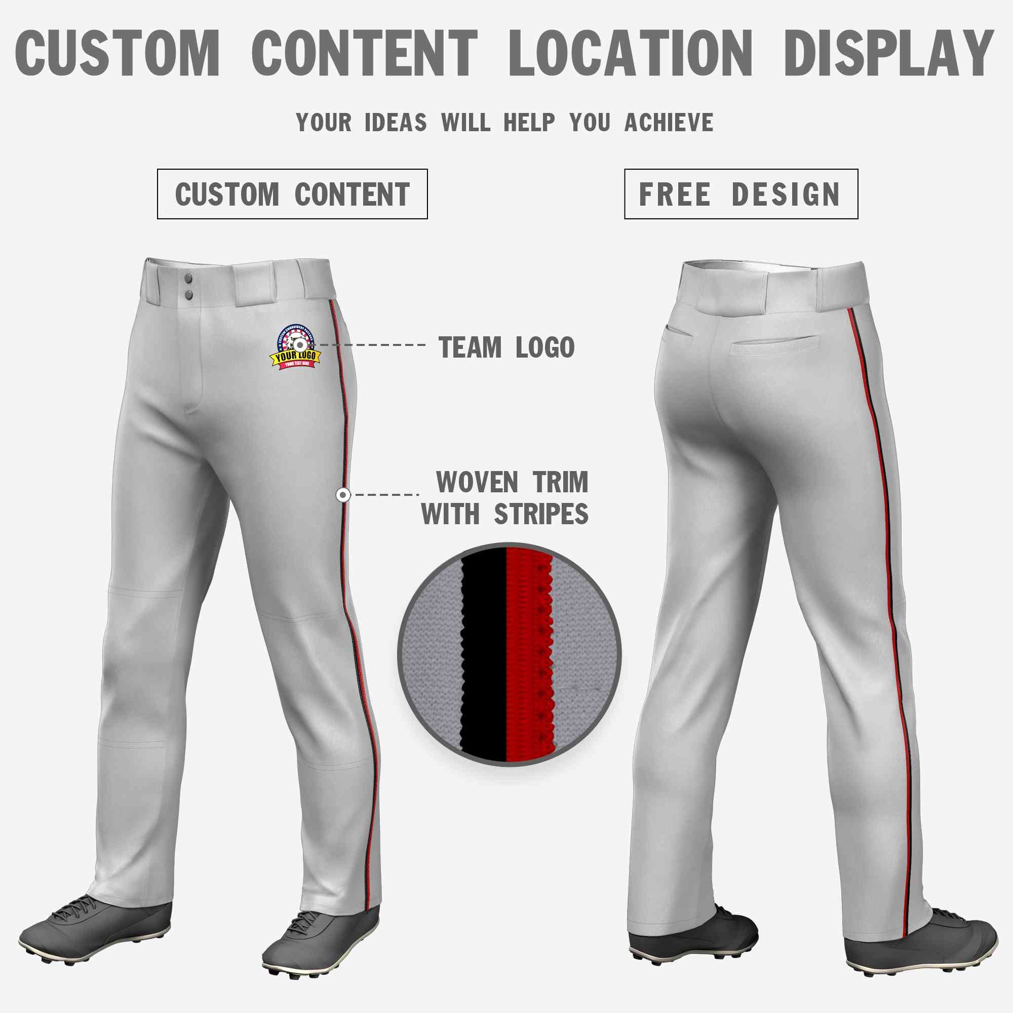 Custom Gray Black-Red Classic Fit Stretch Practice Loose-fit Baseball Pants